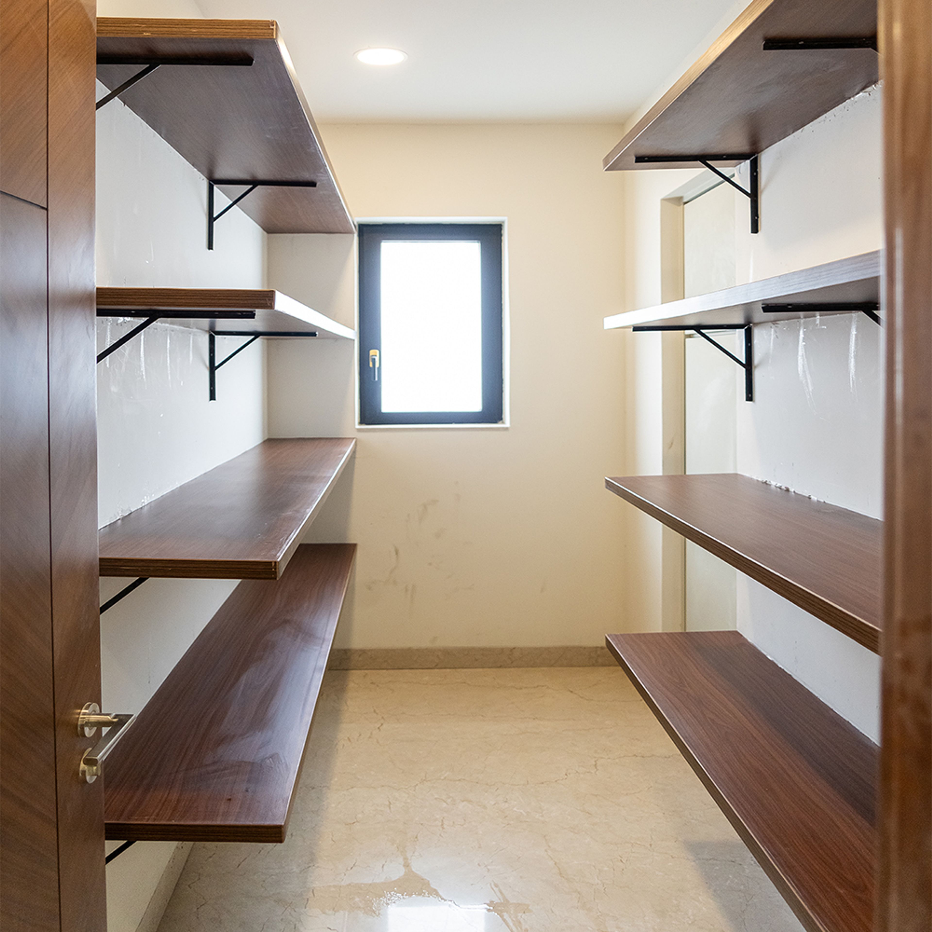 Kitchen Store Room with Wooden Wall Mounted Shelves
