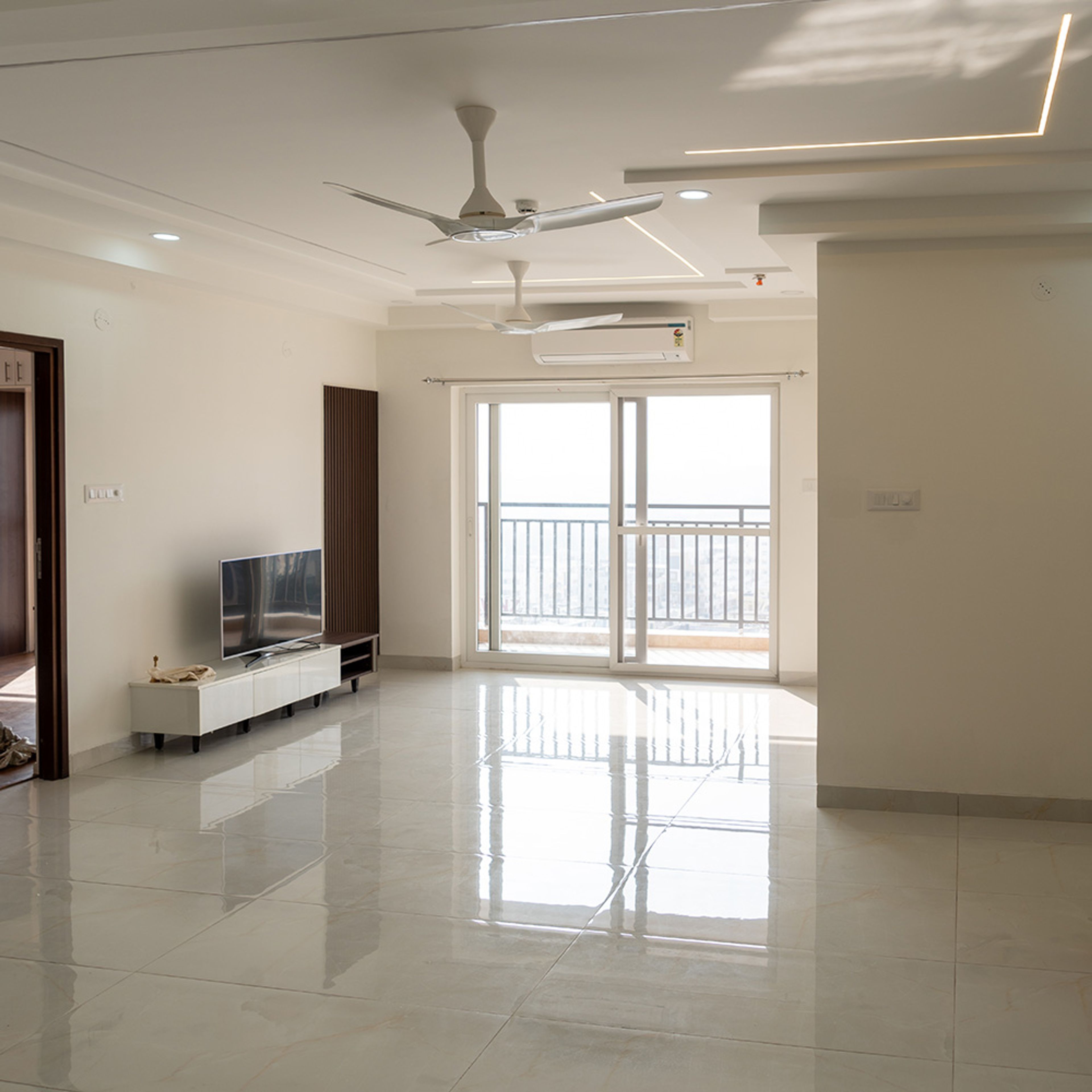 Living Room Design with TV Unit with Wall Mounted Drawers