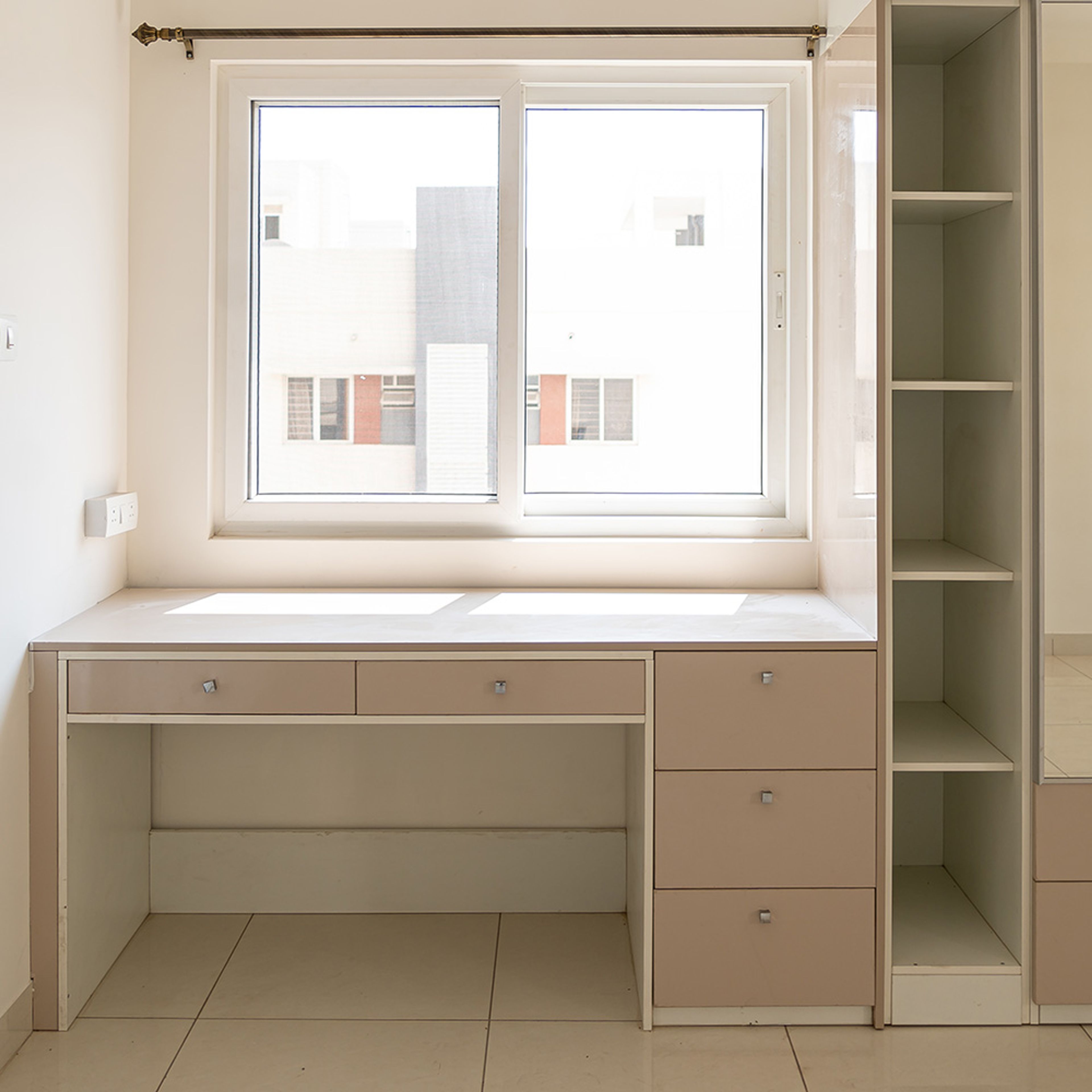 Beige study unit design with tall unit