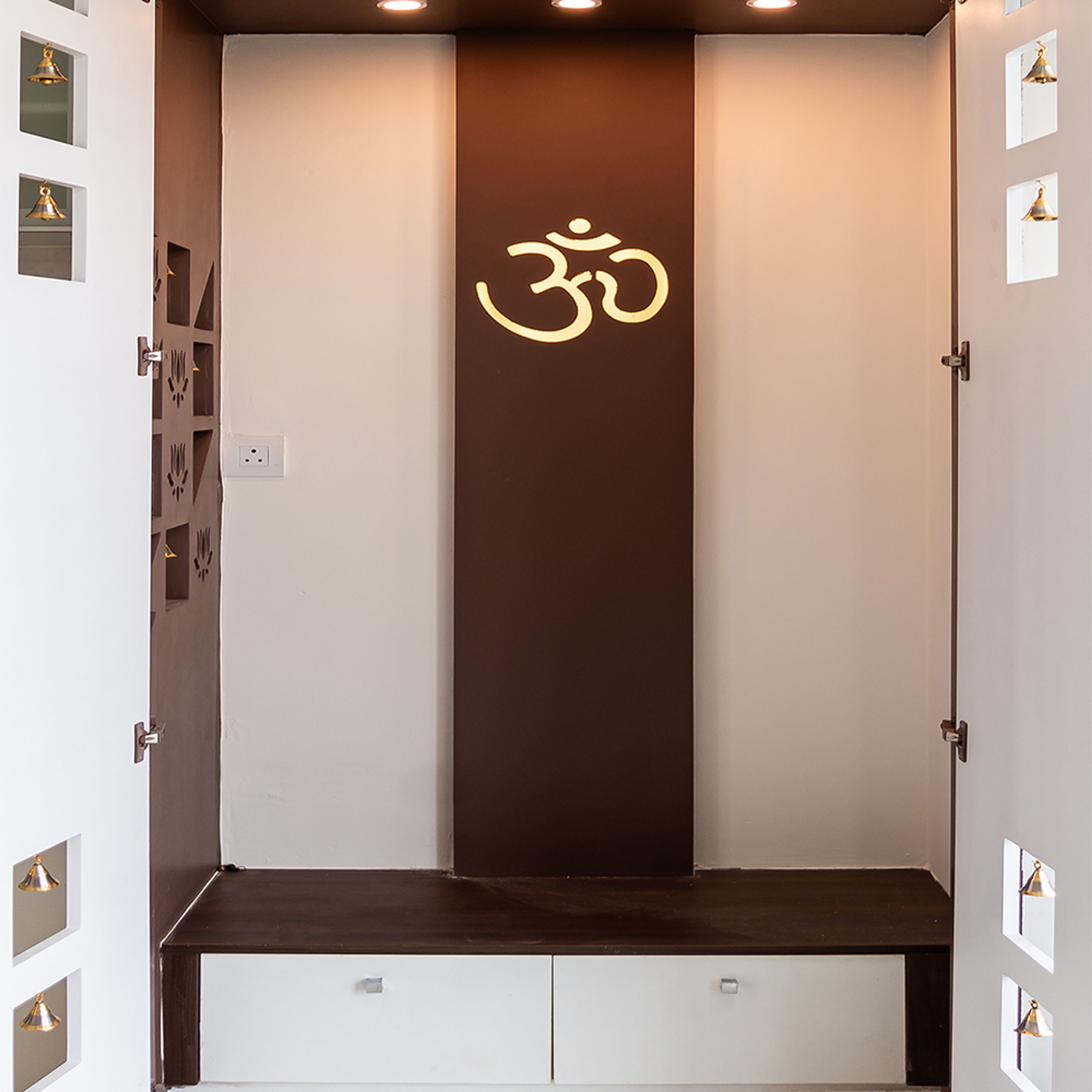 Pooja unit with backlit OM engraving