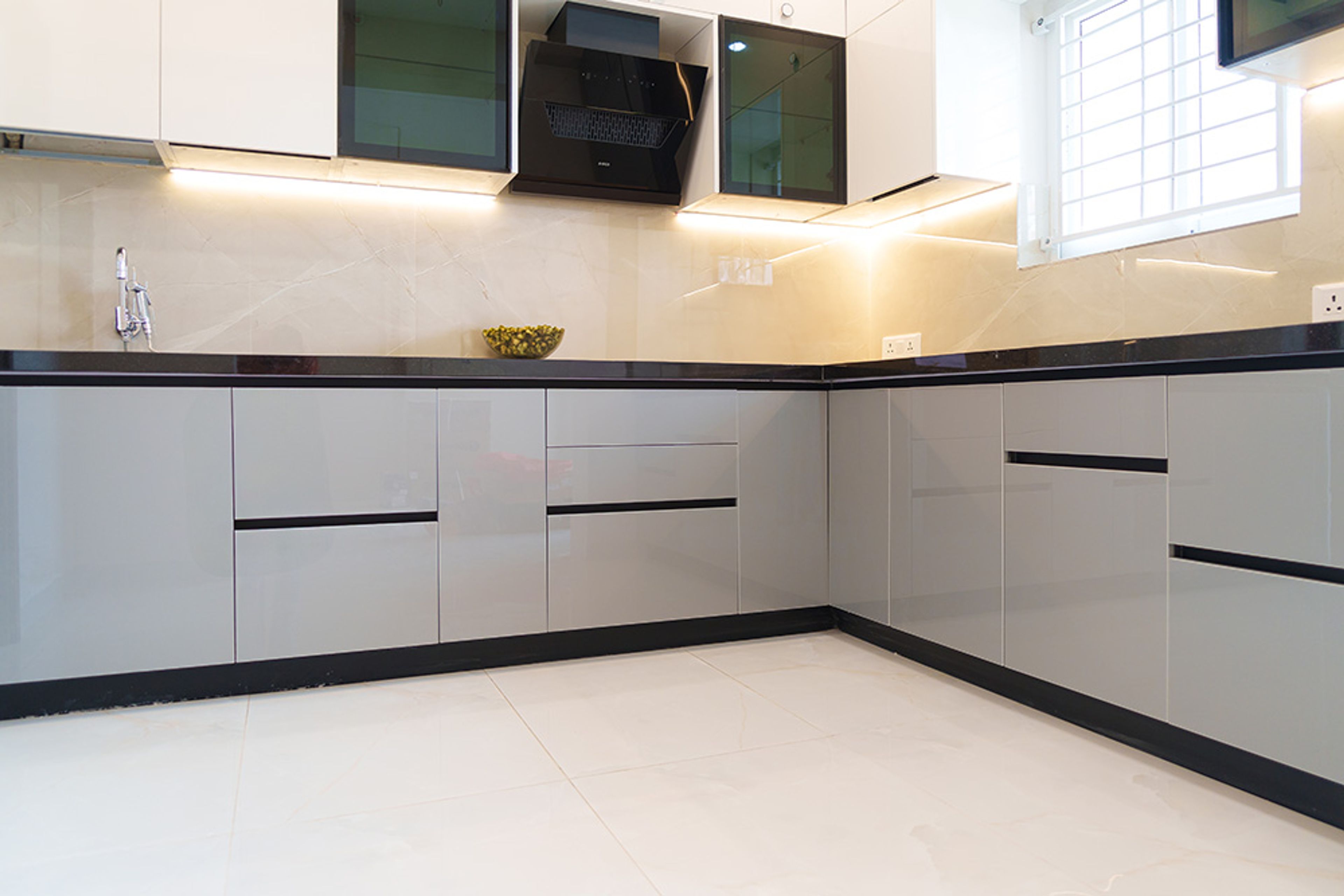 Straight Kitchen Design with Grey Base Units