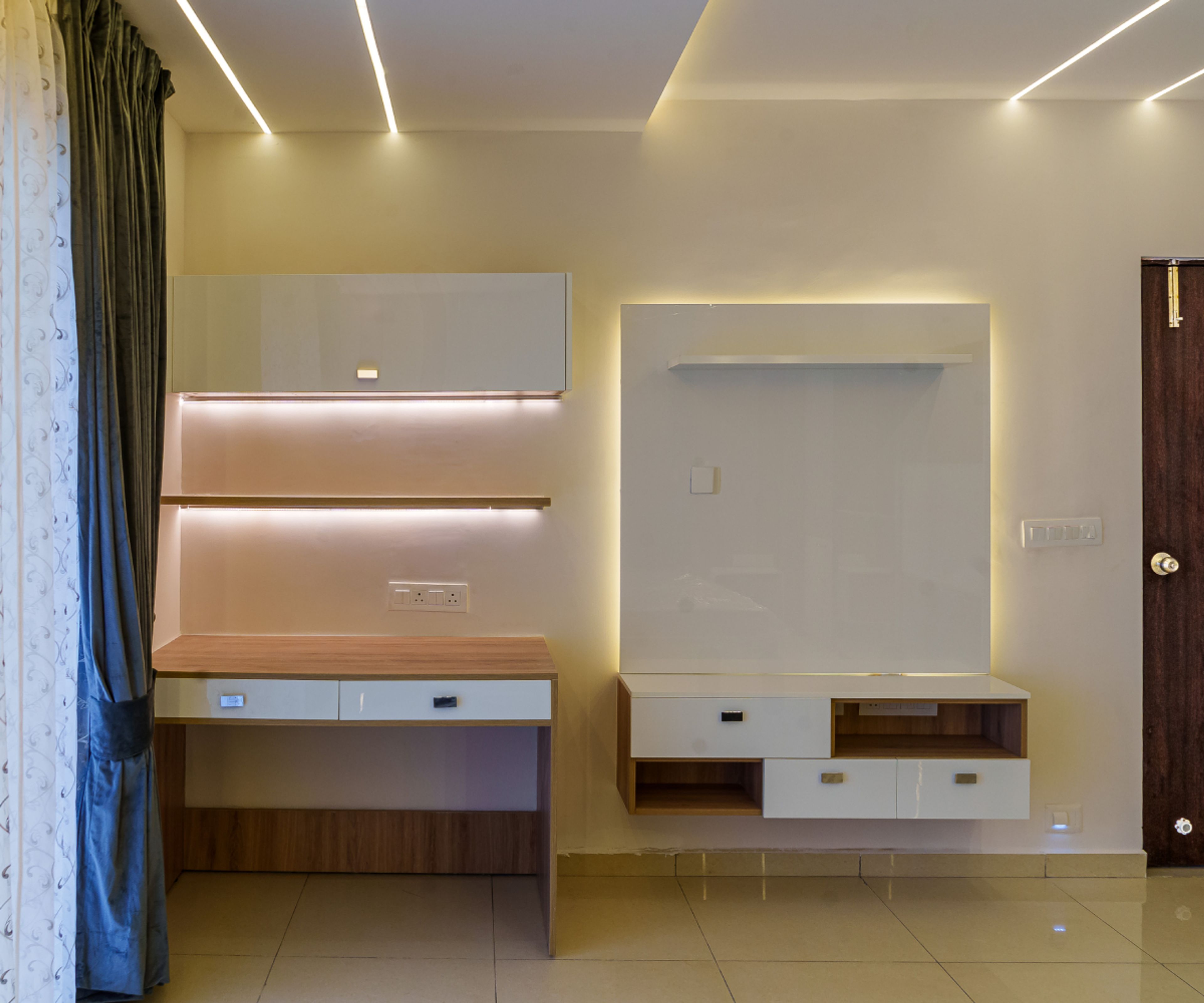 Wall-Mounted TV Unit Design with Drawers and Study Space