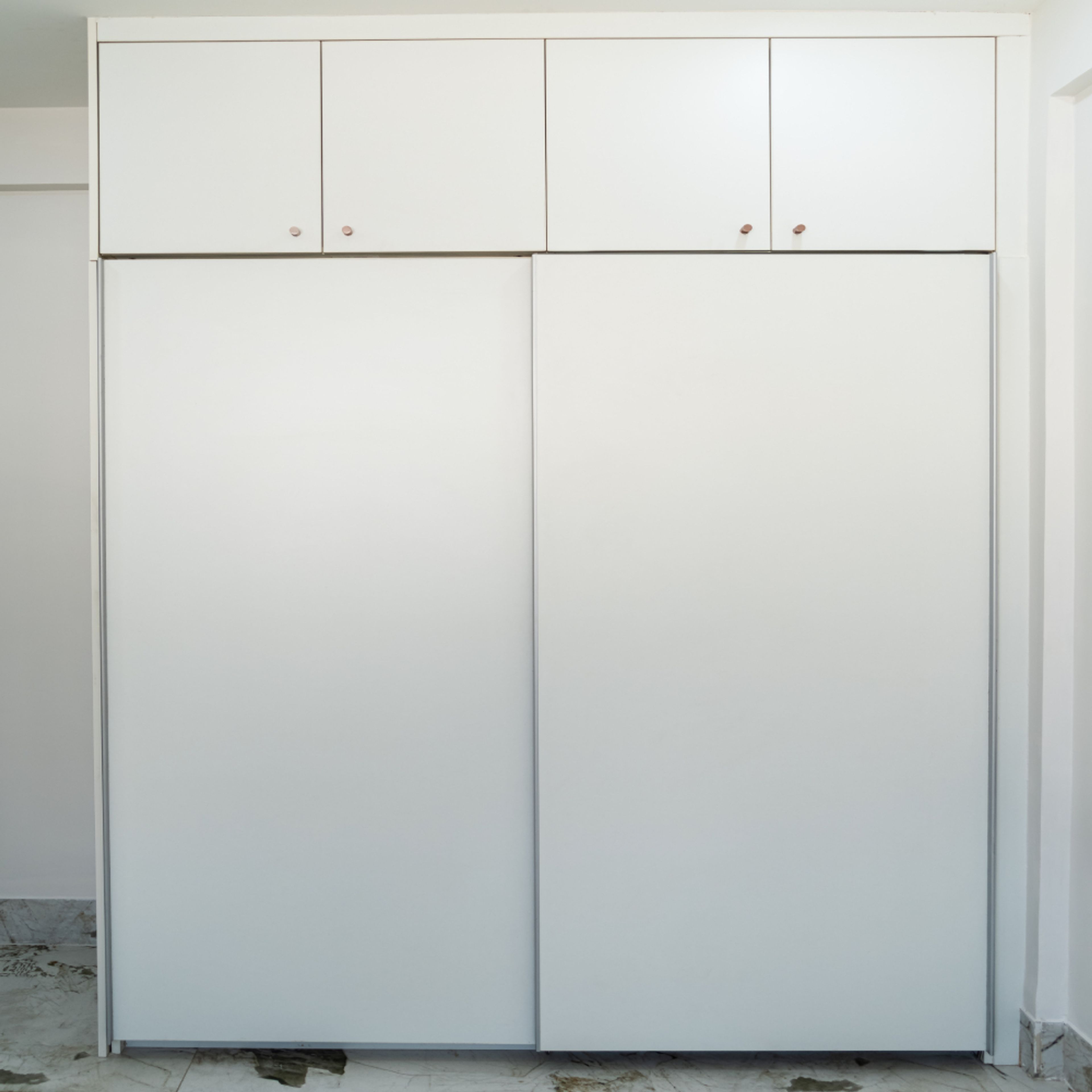 2-Door Off-White Sliding Wardrobe Design with Loft Unit