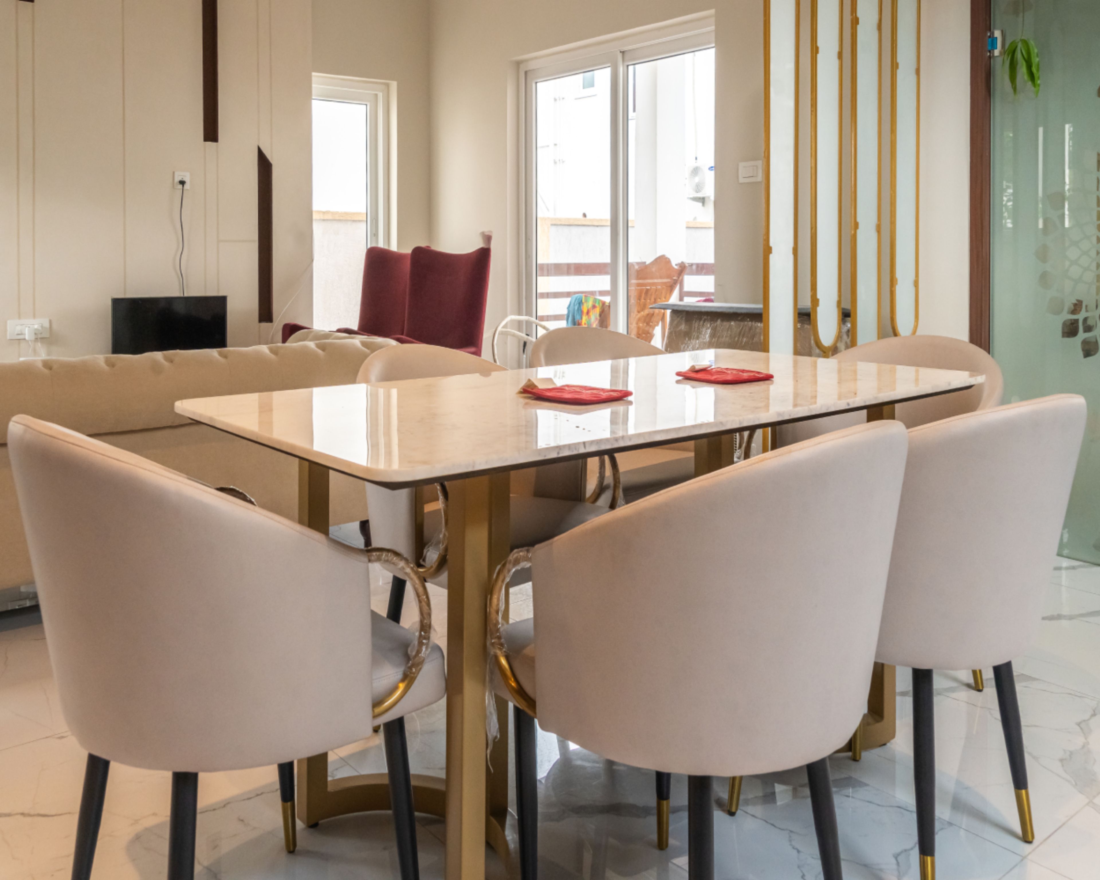 Dining Room Design with 6-Seater Marble Top Table