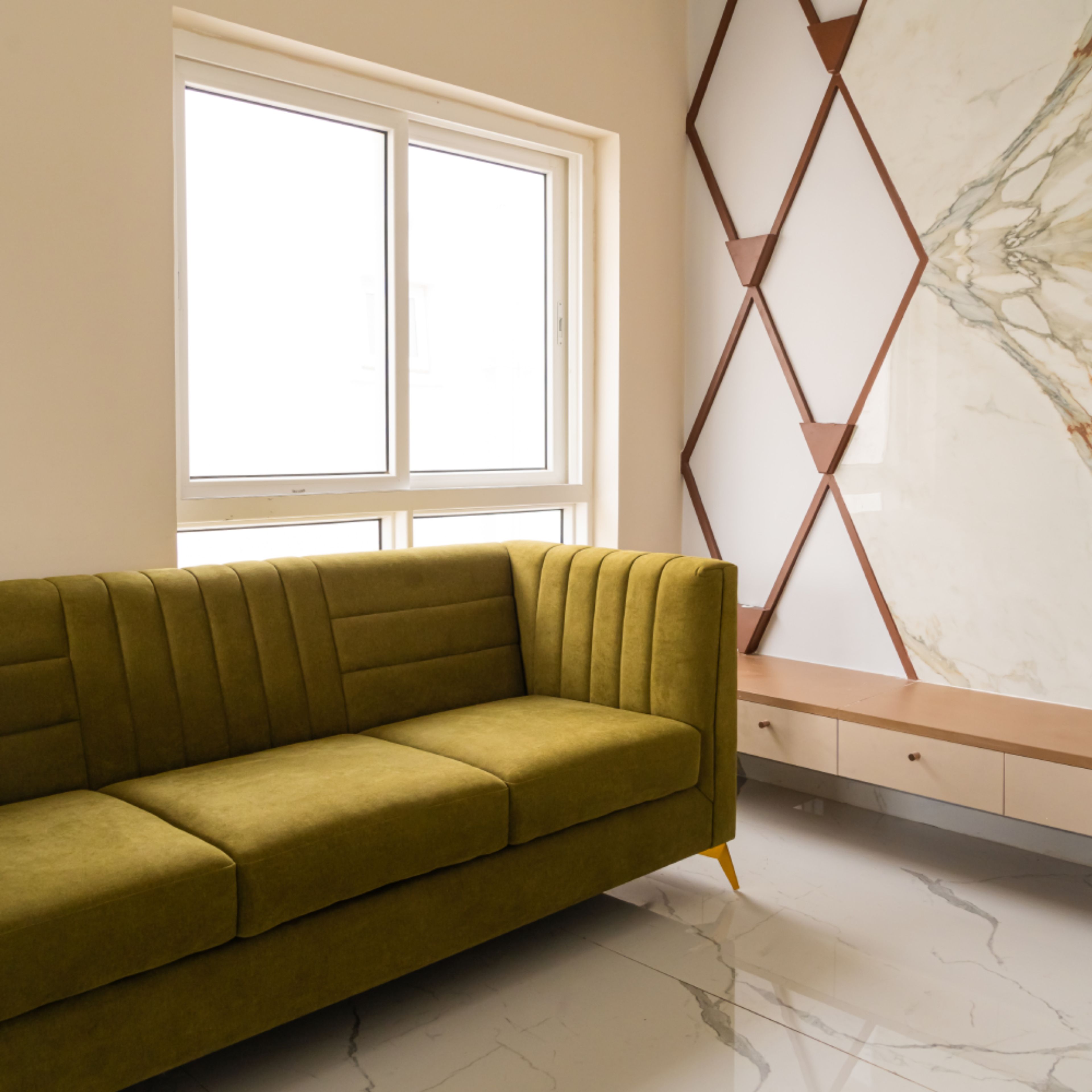 Living Room Design with Green Sofa