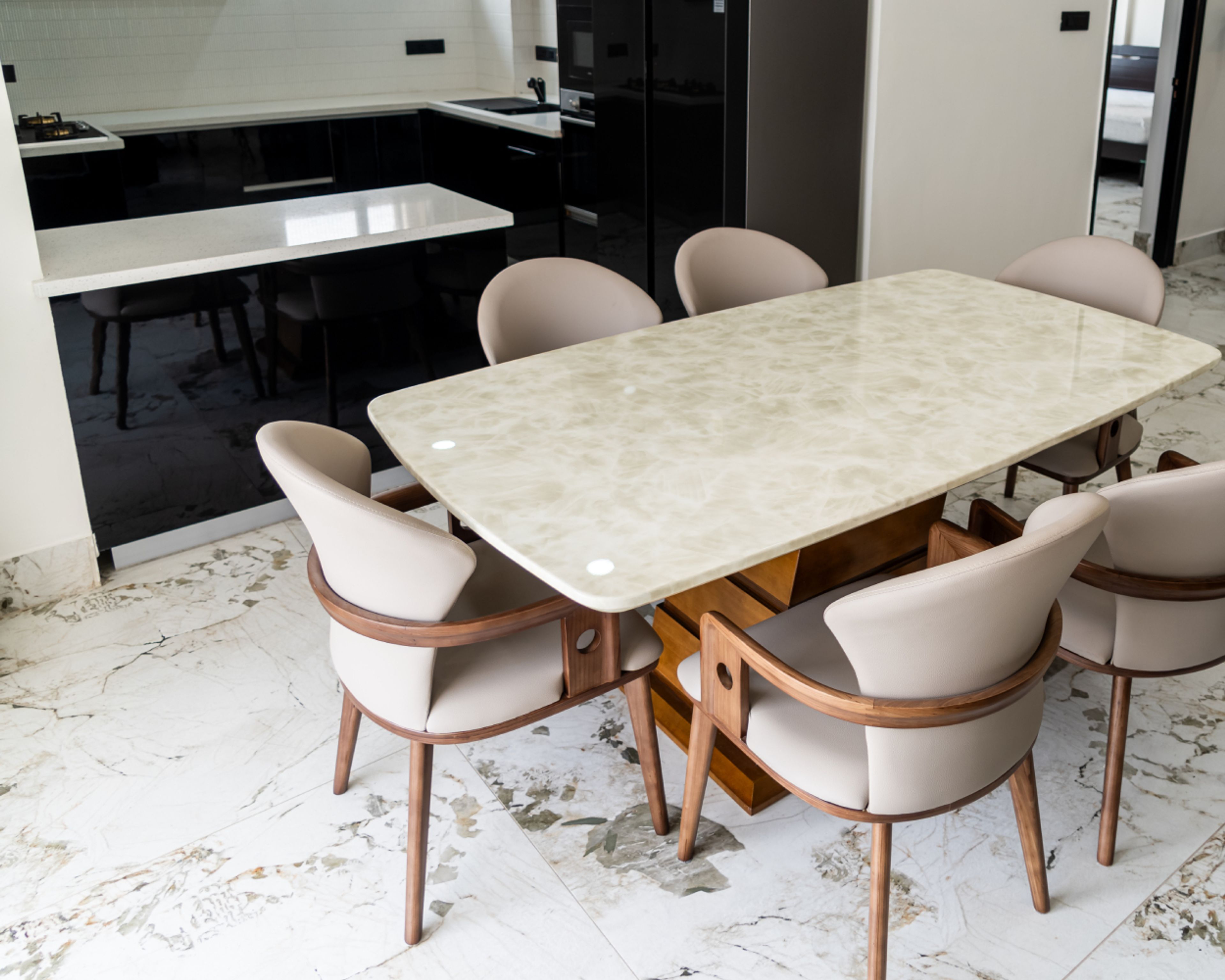 6-Seater Dining Room Design with Marble Top Table