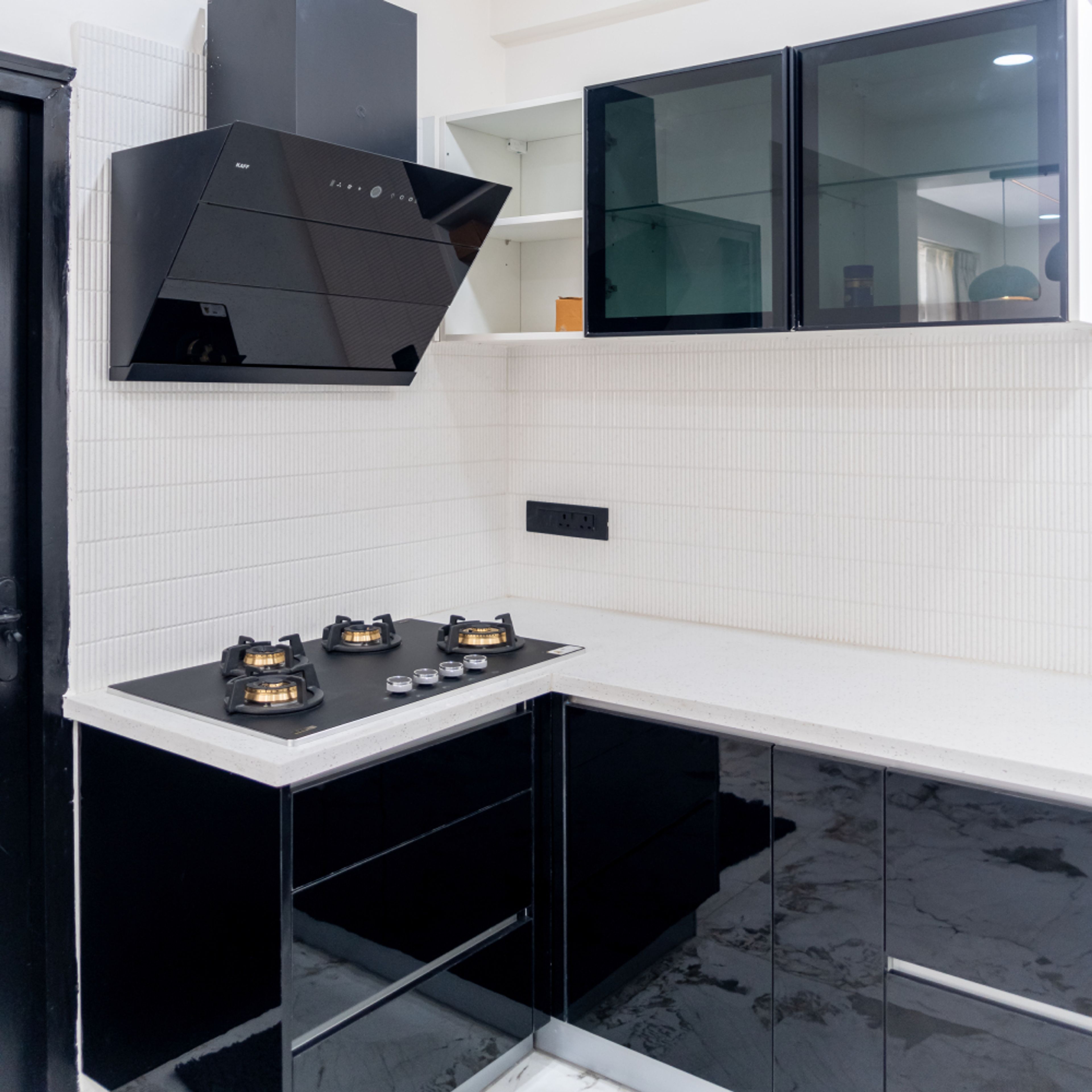 Kitchen Design with Black Stove and Chimney