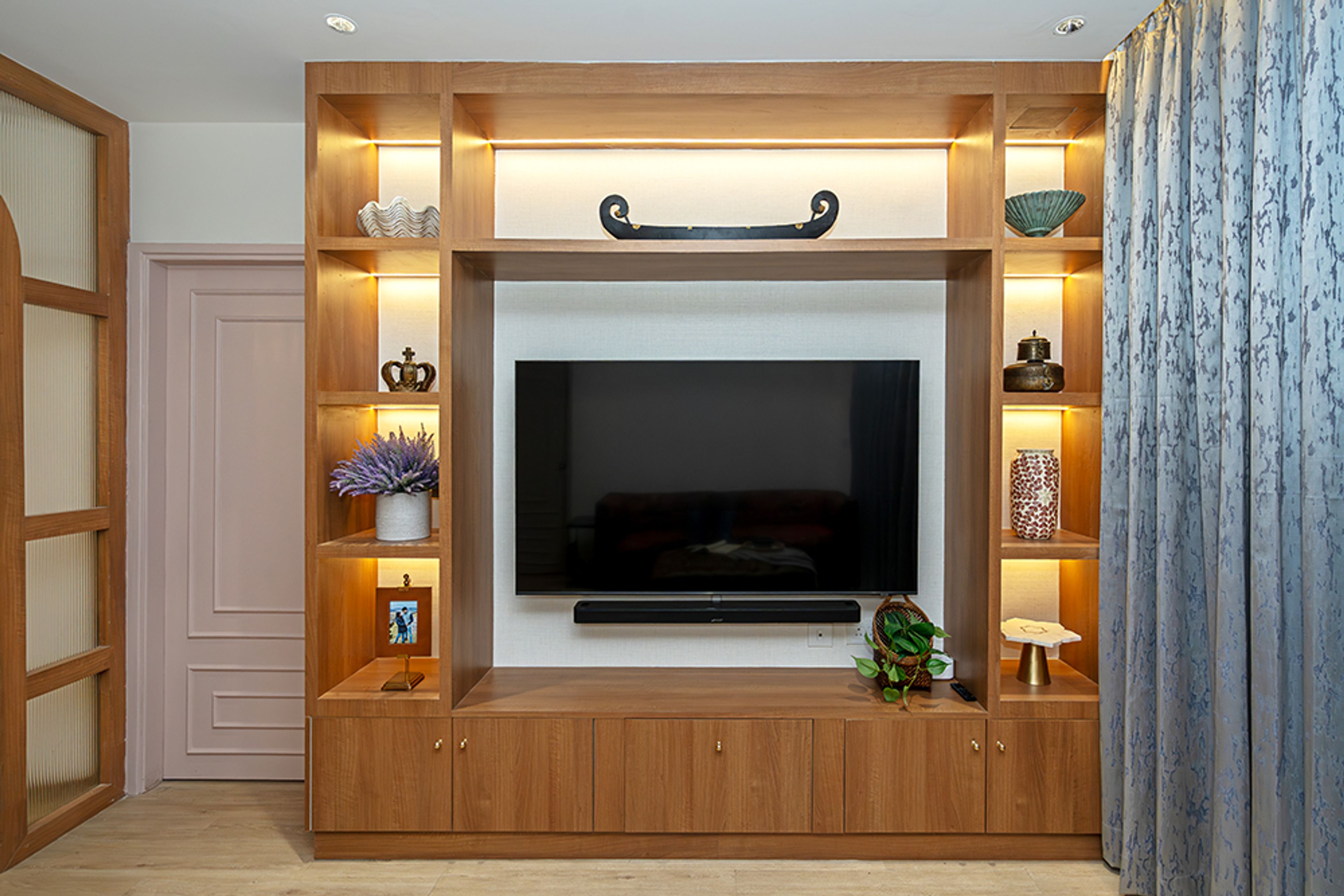 TV Unit Design with Wooden NIche Display