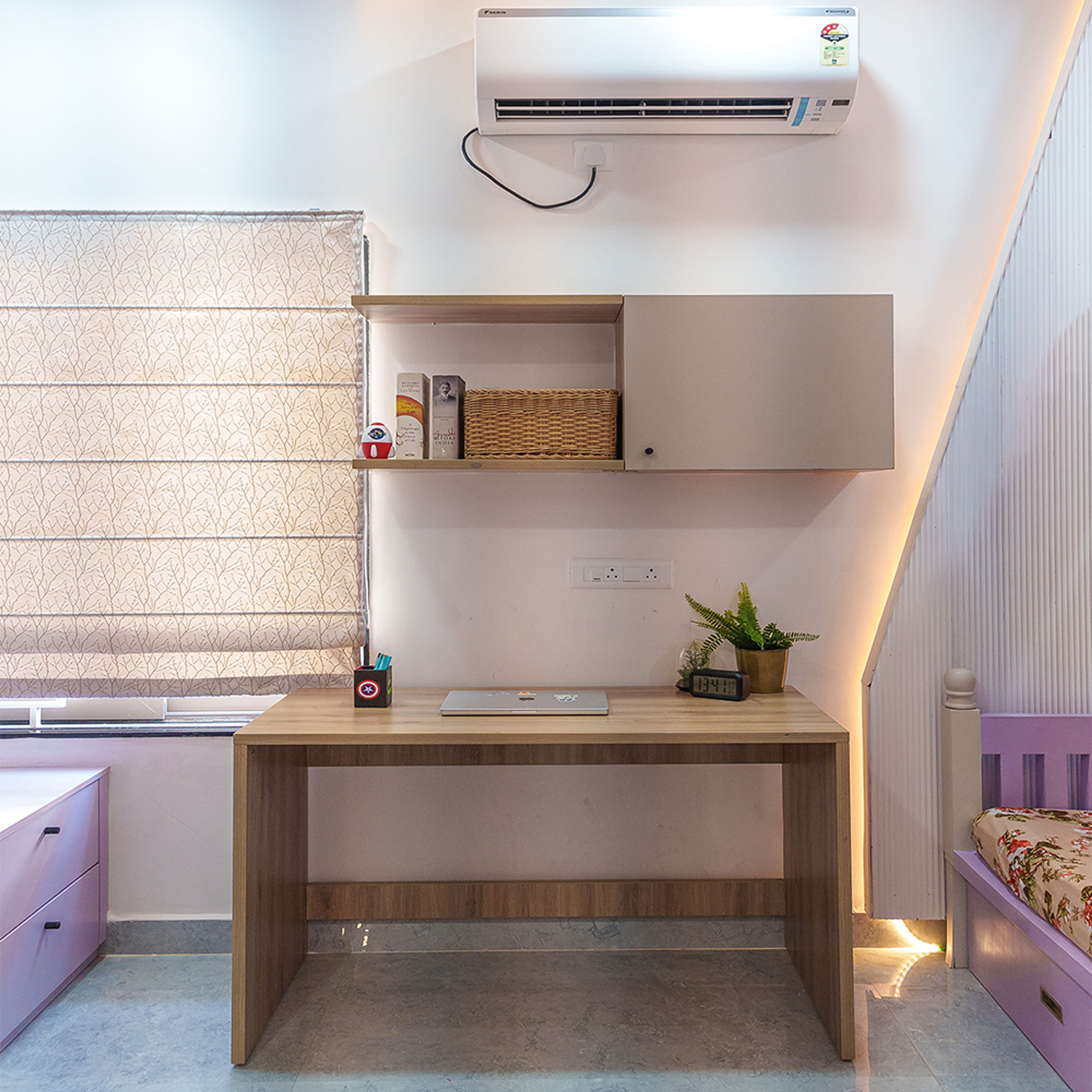 Wooden Study Desk with Wall Cabinets
