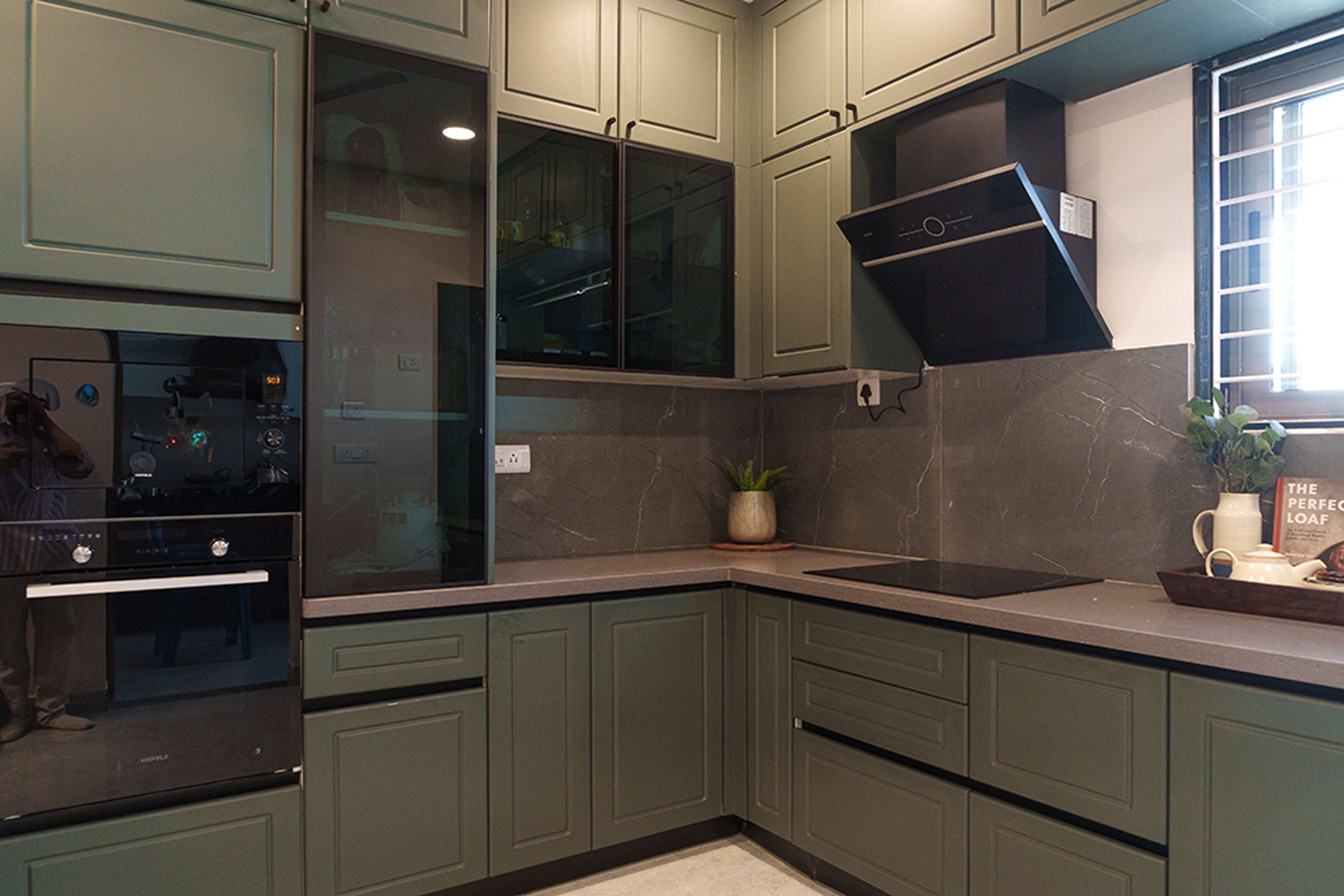 U-Shaped Kitchen Design with Forest Green Units