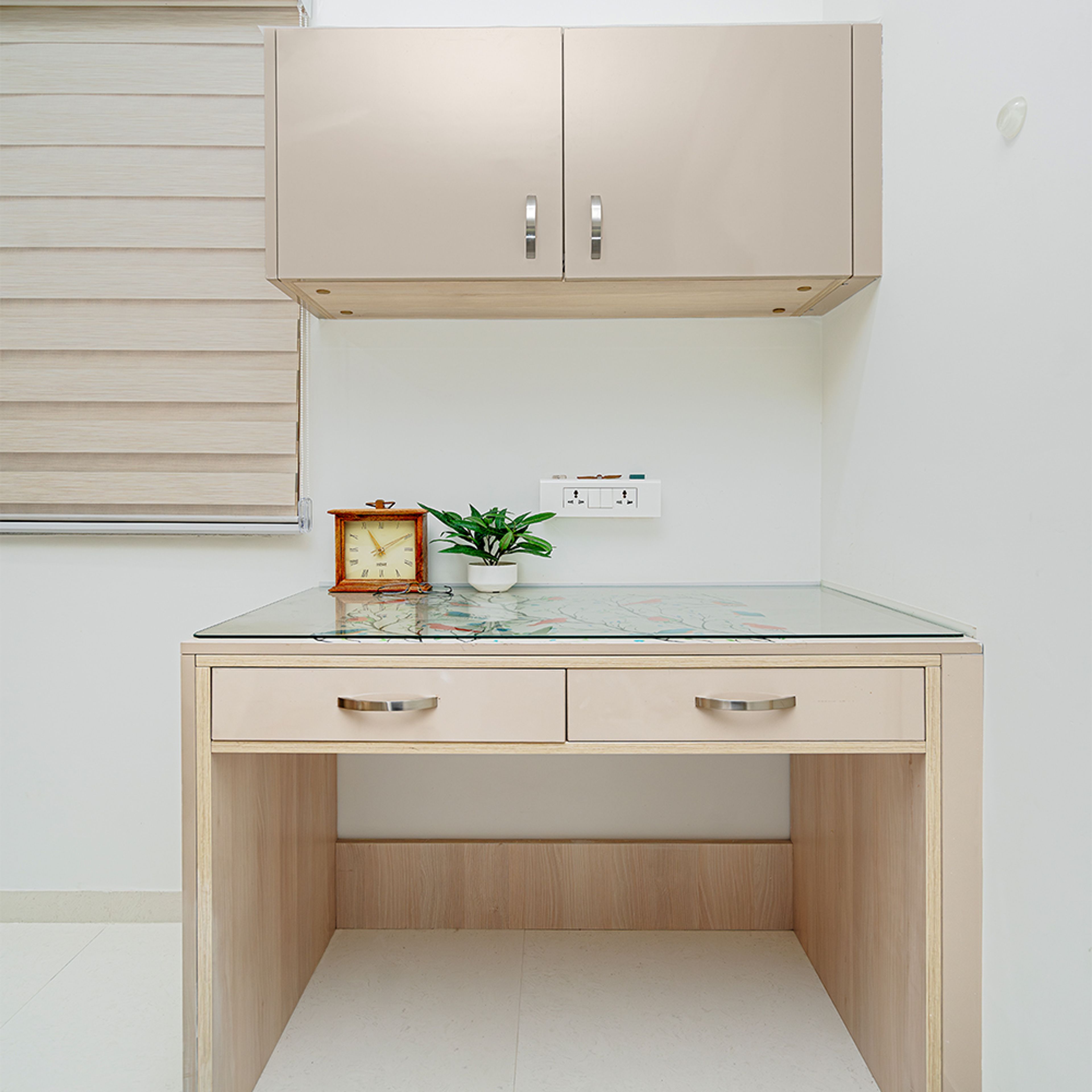 Beige Study Unit with Wall Mounted Cabinet