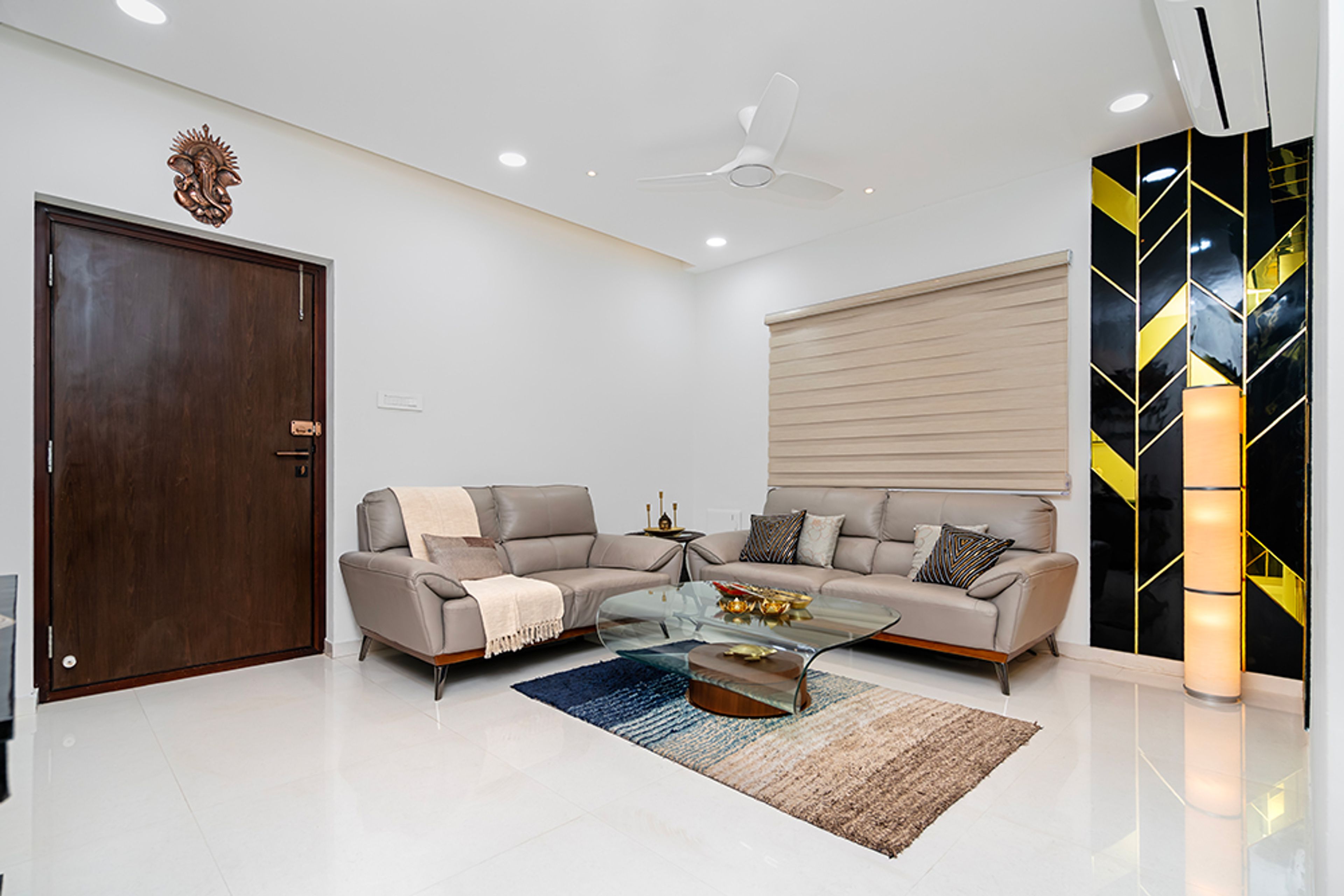 Living Room Design with Two Grey Leather Sofas