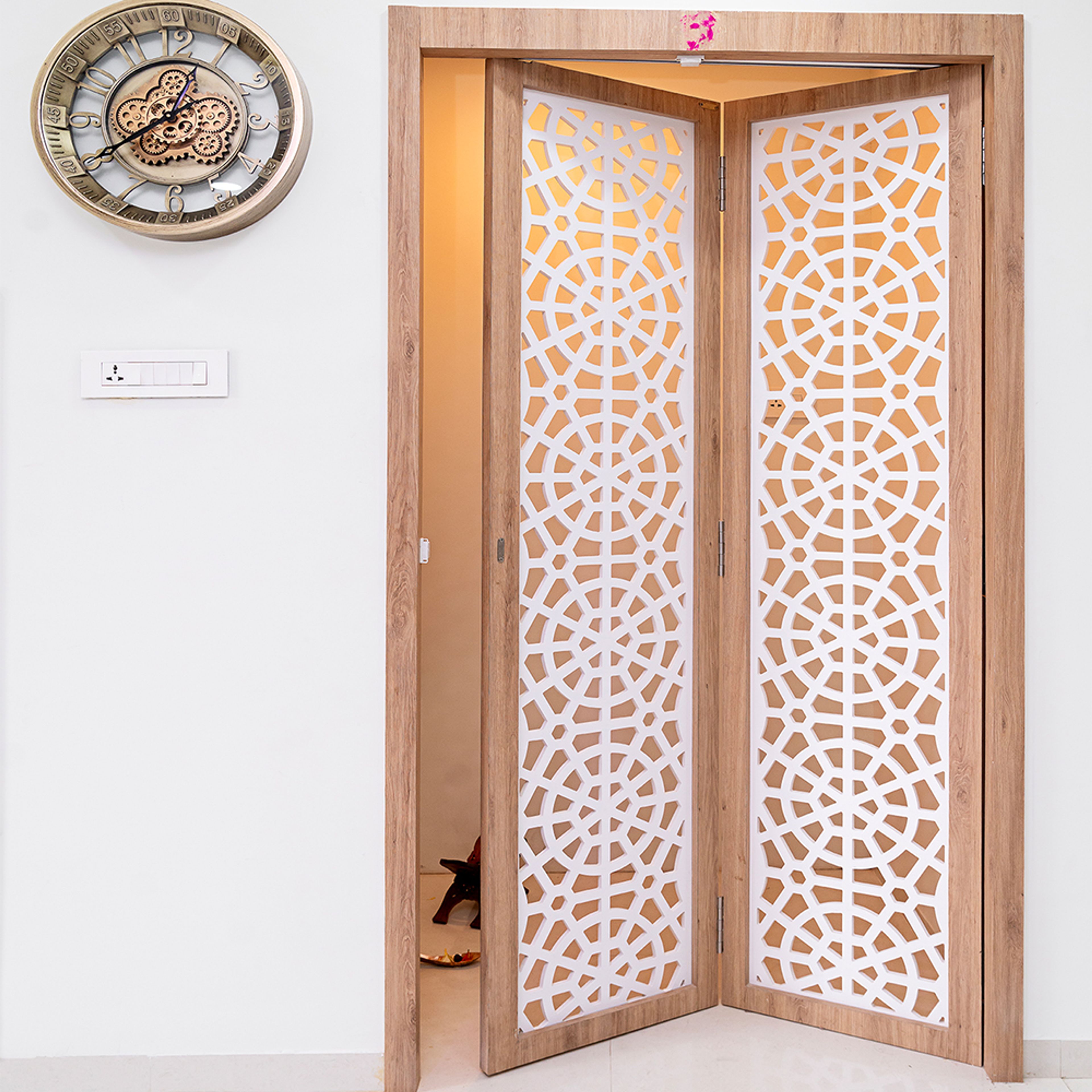 Laser Cut White Pooja Room Door