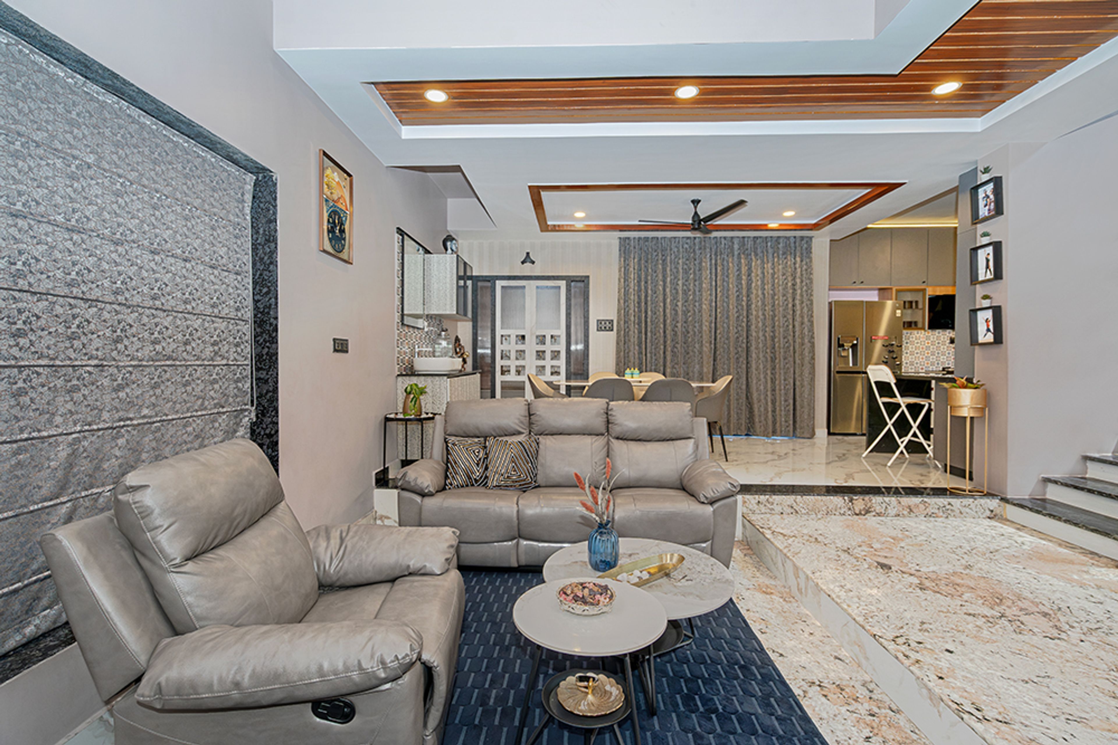 Living Room Design with Grey Leather Sofas
