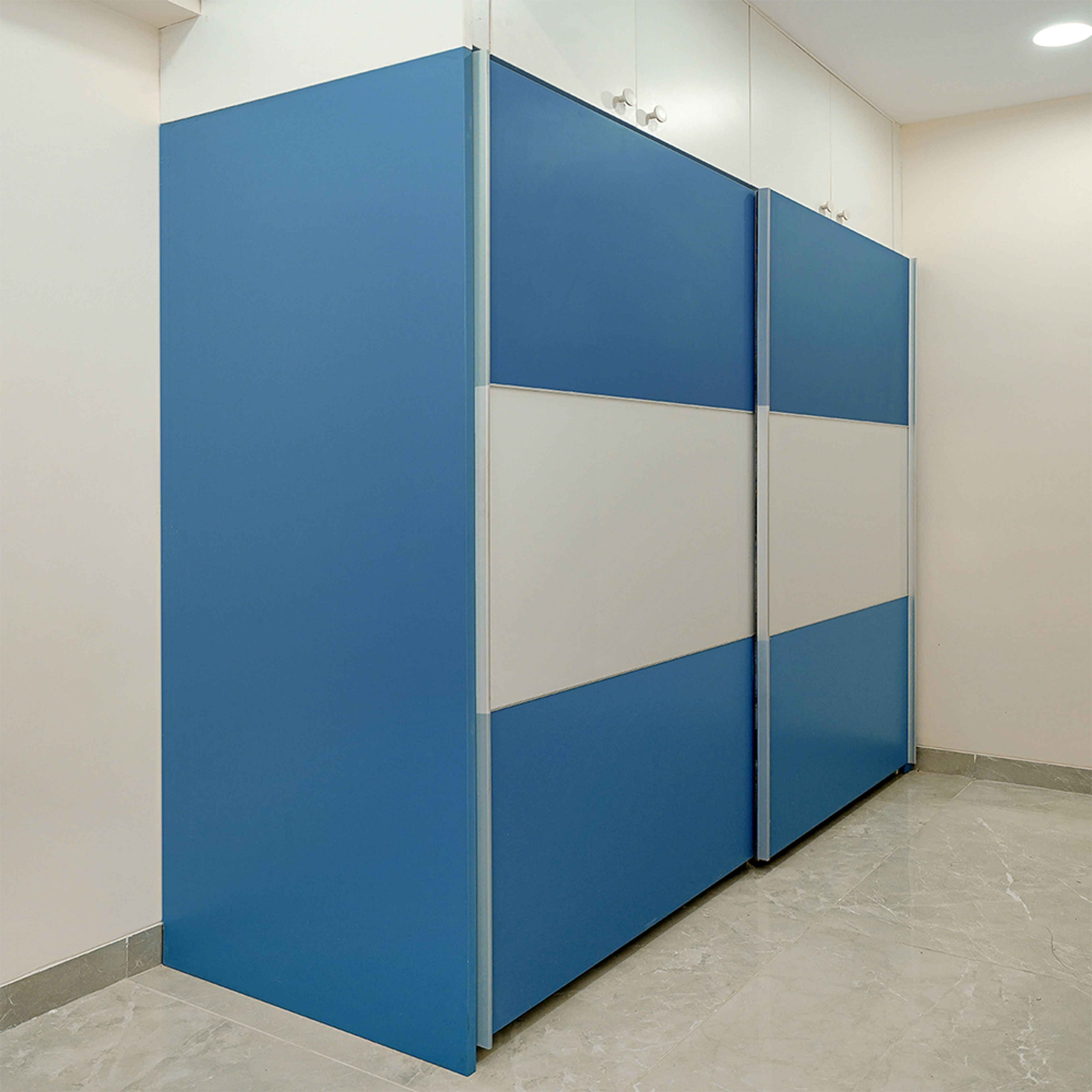 2-Door Blue and Light Grey Sliding Wardrobe Design