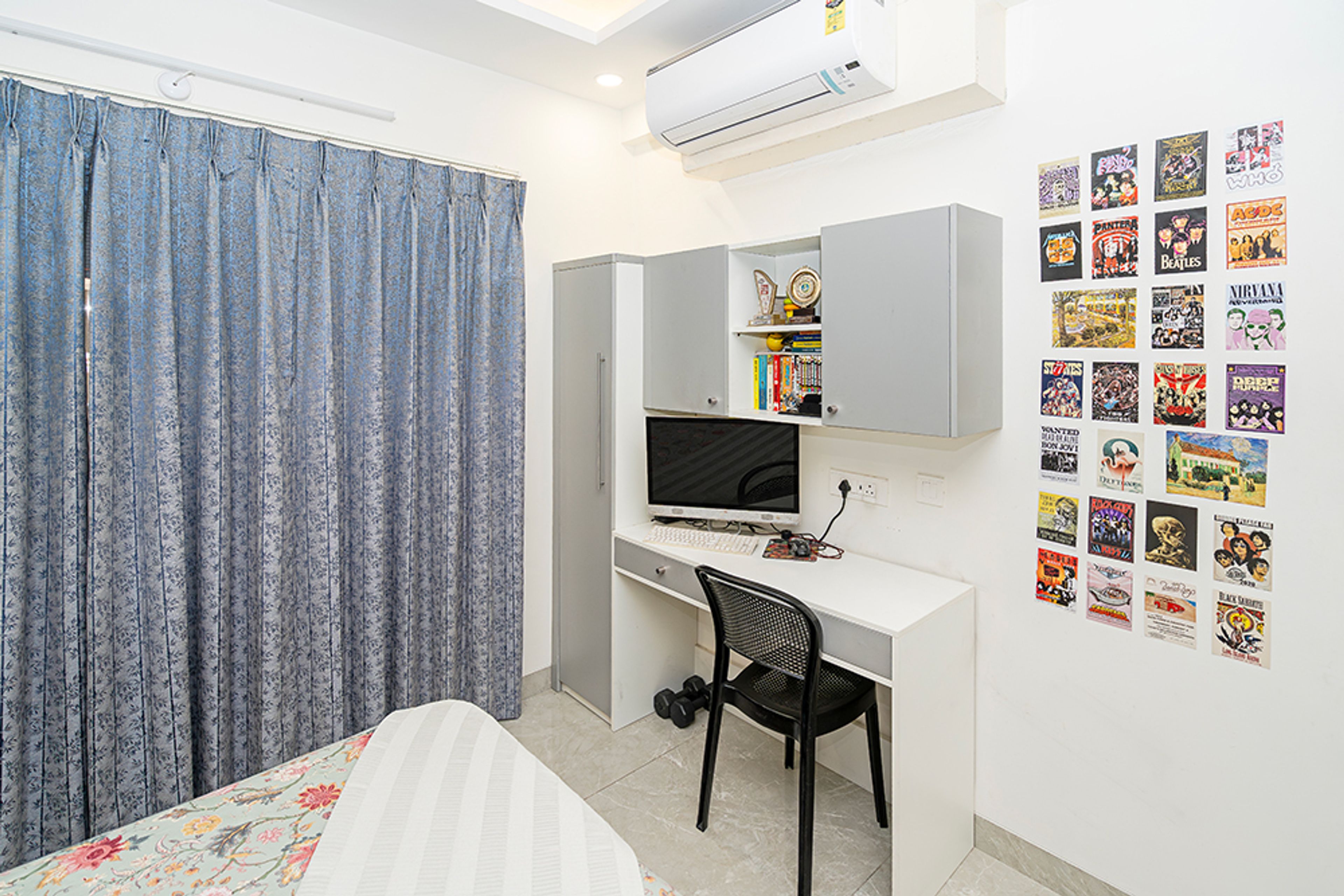 Modern Home Office Design with Grey Storage in Hyderabad 3BHK Apartment