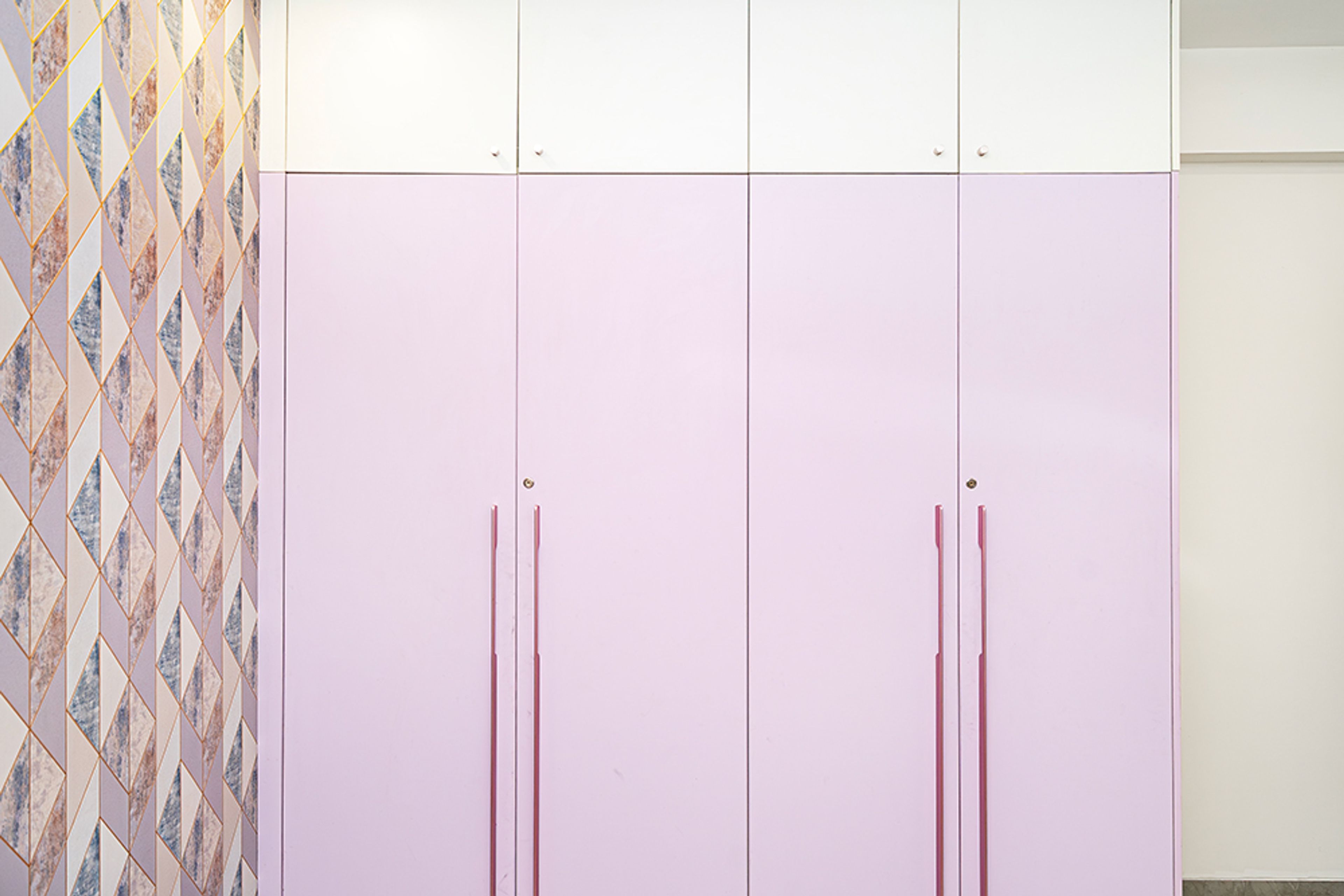 Modern Lavender Swing Wardrobe Design in Hyderabad 3BHK Apartment