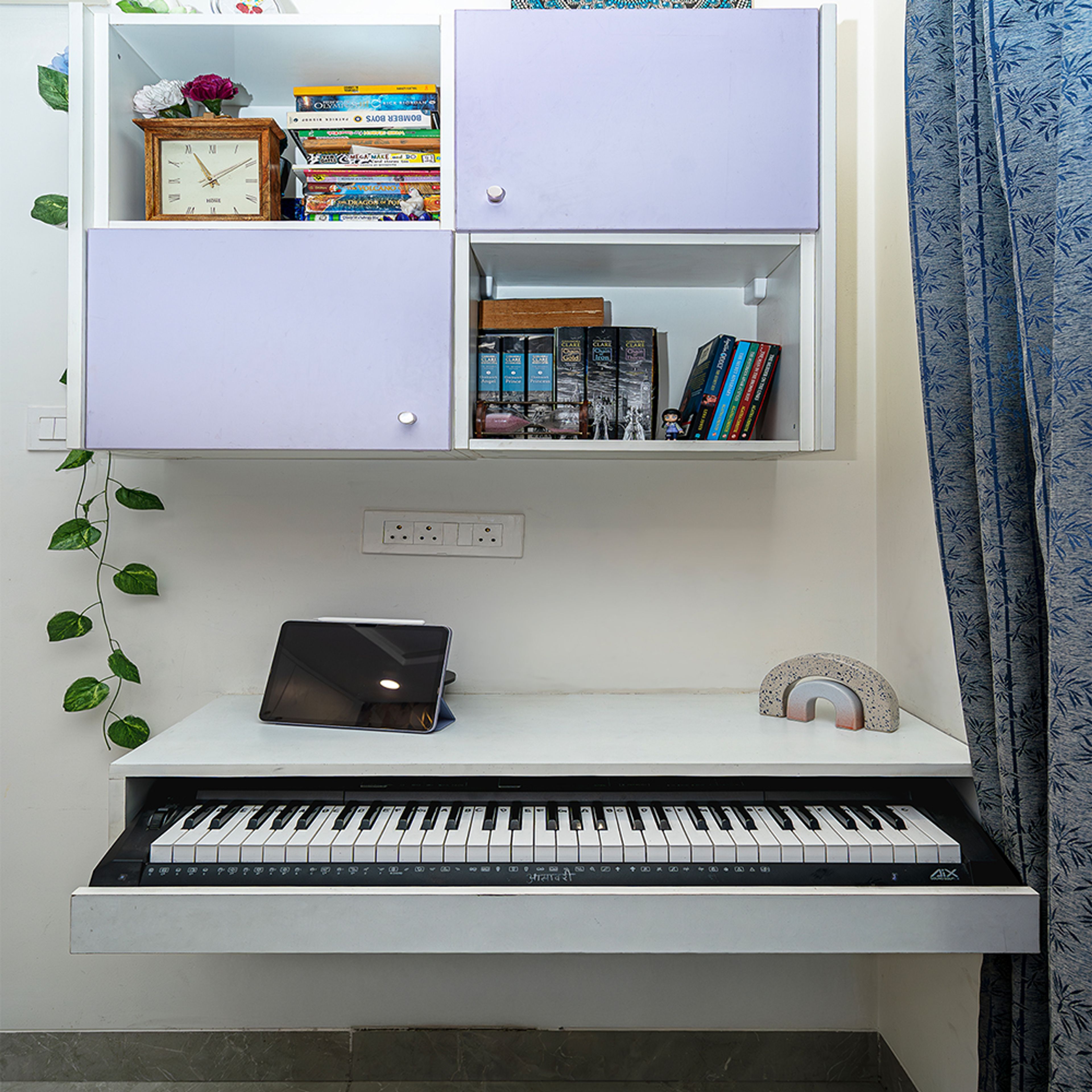 Modern Home Office Design with Grey Storage in Hyderabad 3BHK Apartment