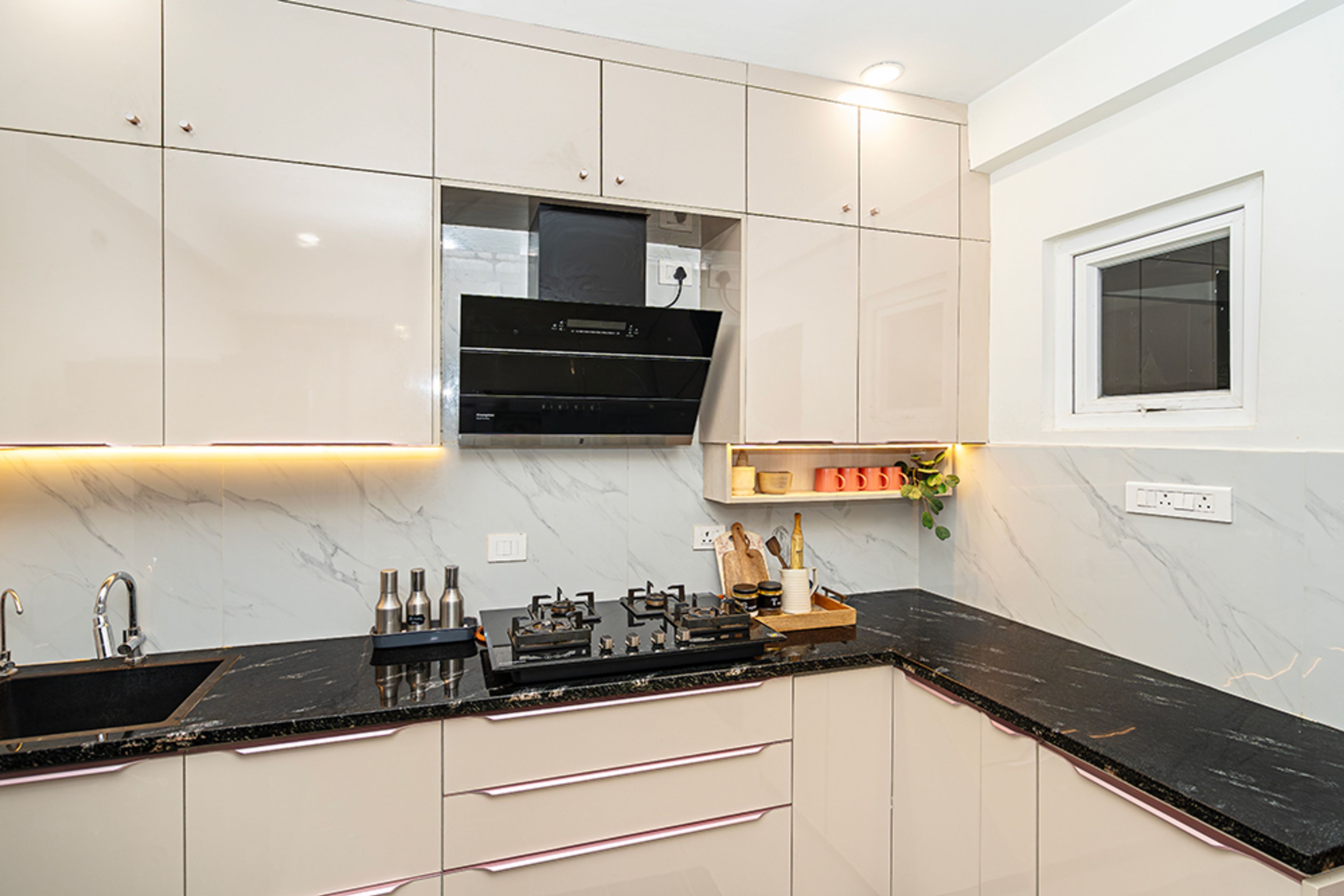 Modern Kitchen Design with Granite Countertop in Hyderabad 3BHK Apartment