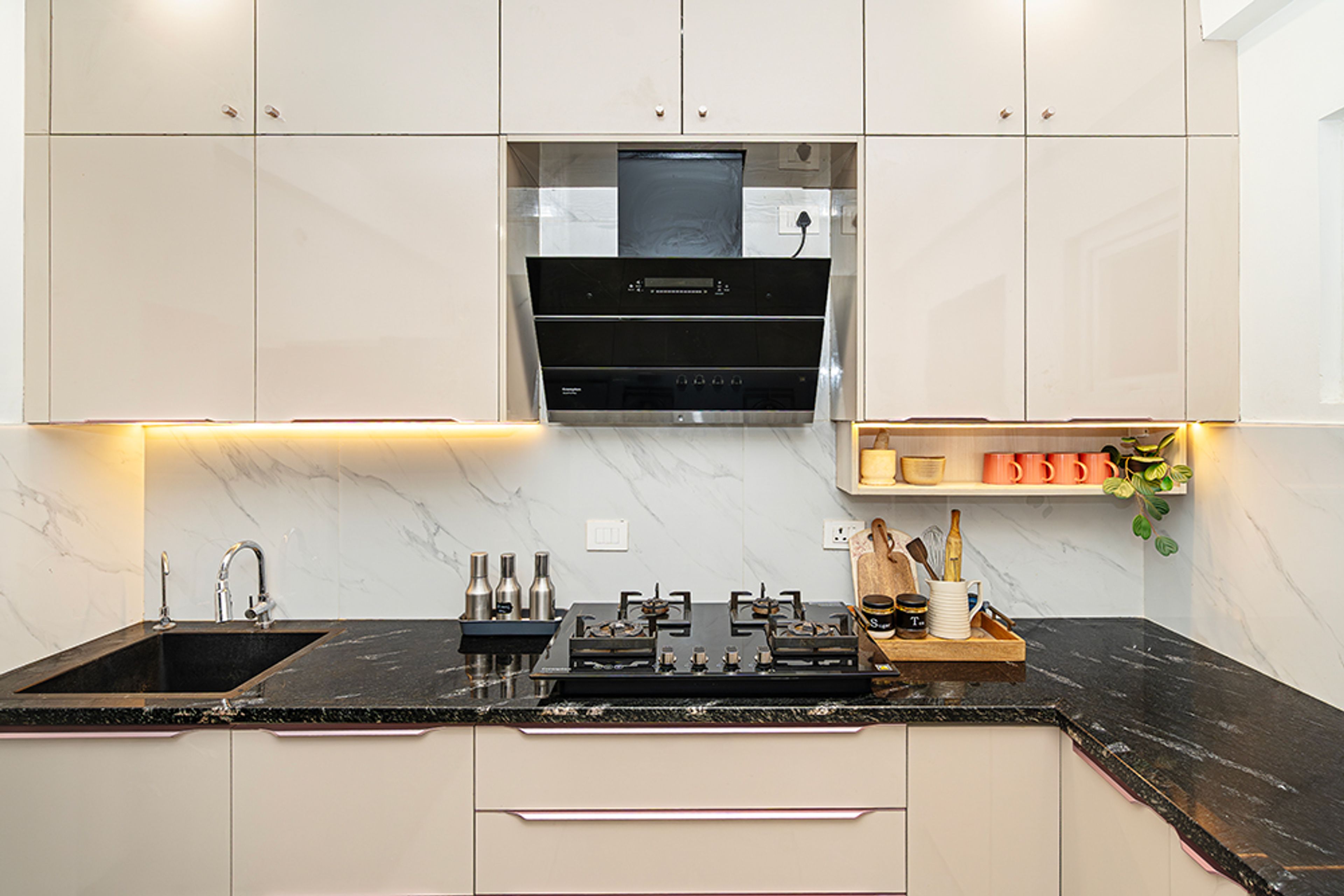 Modern Kitchen Design with Granite Countertop in Hyderabad 3BHK Apartment