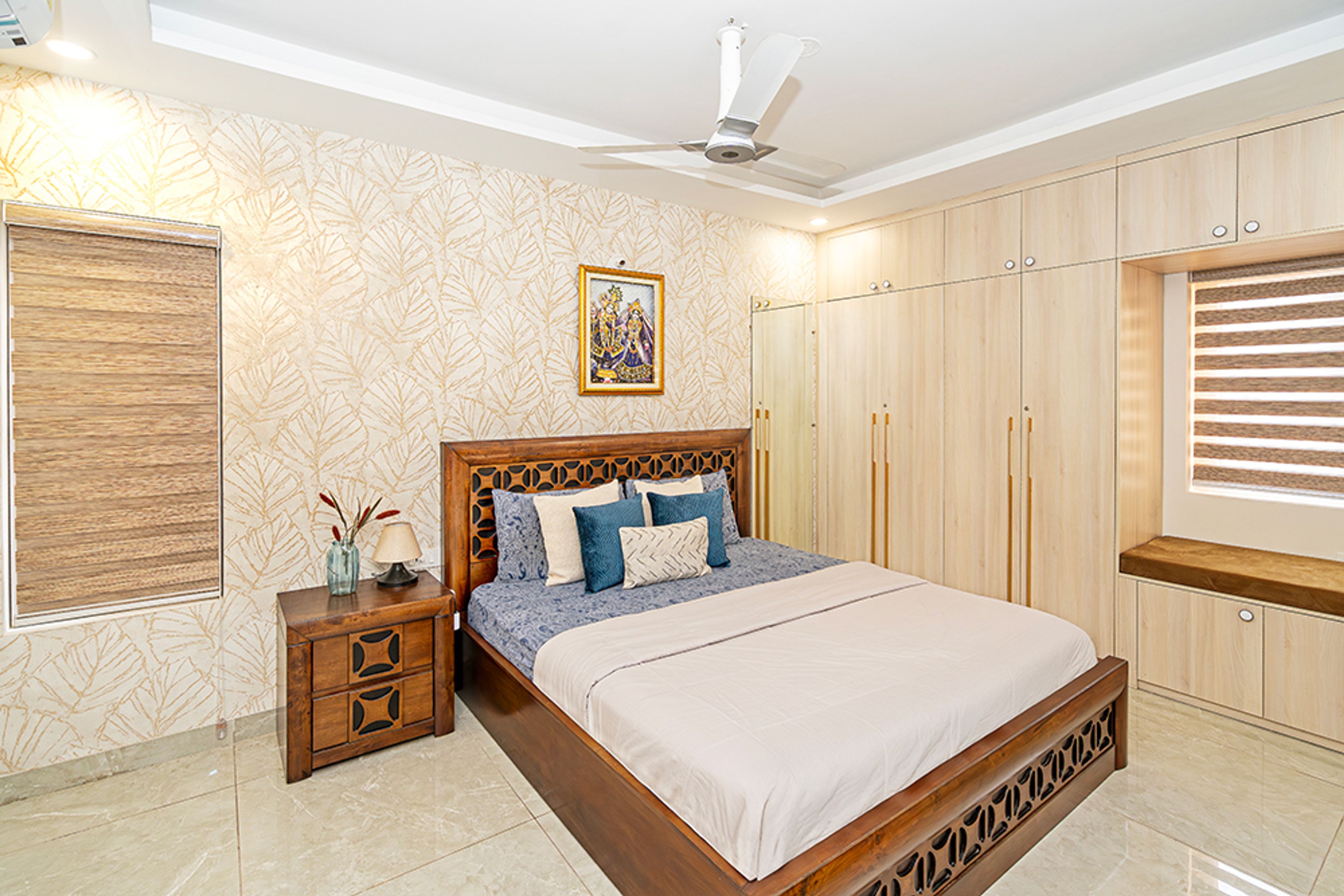 Modern Bedroom Design with Wooden Wardrobe in Hyderabad 3BHK Apartment