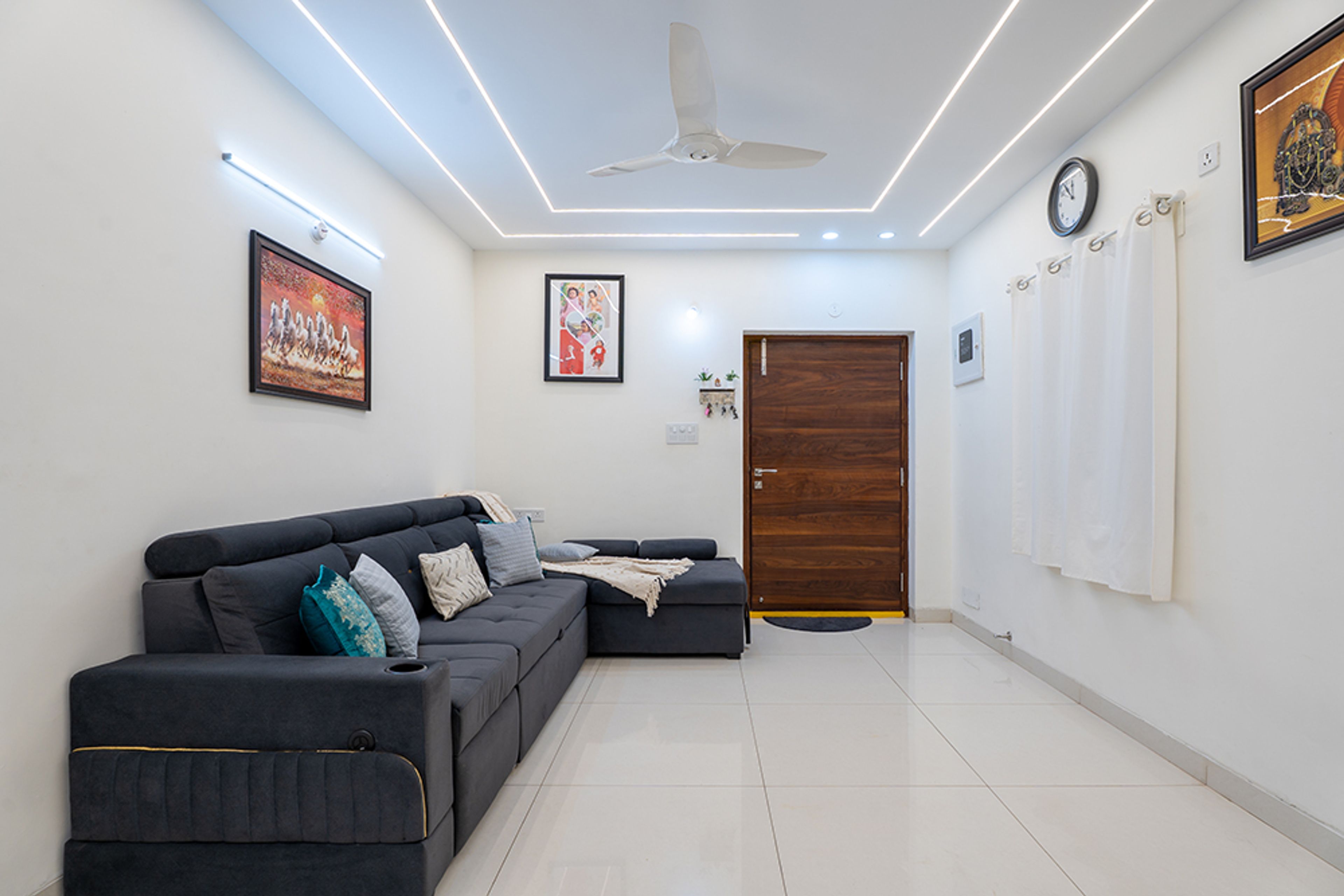 Living Room Design with Dark Grey Sofa