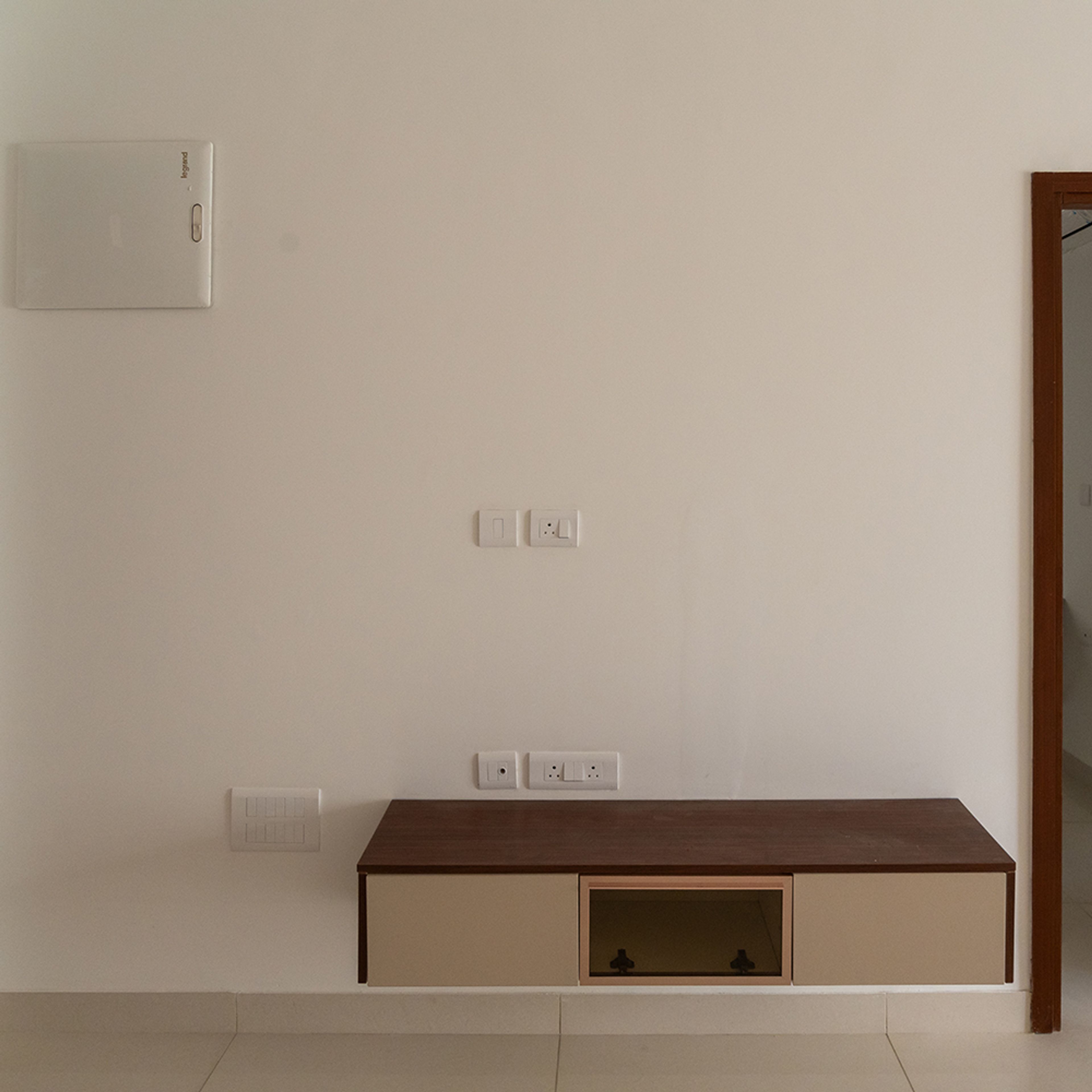 TV Unit Design with Wooden Wall Mounted Drawers