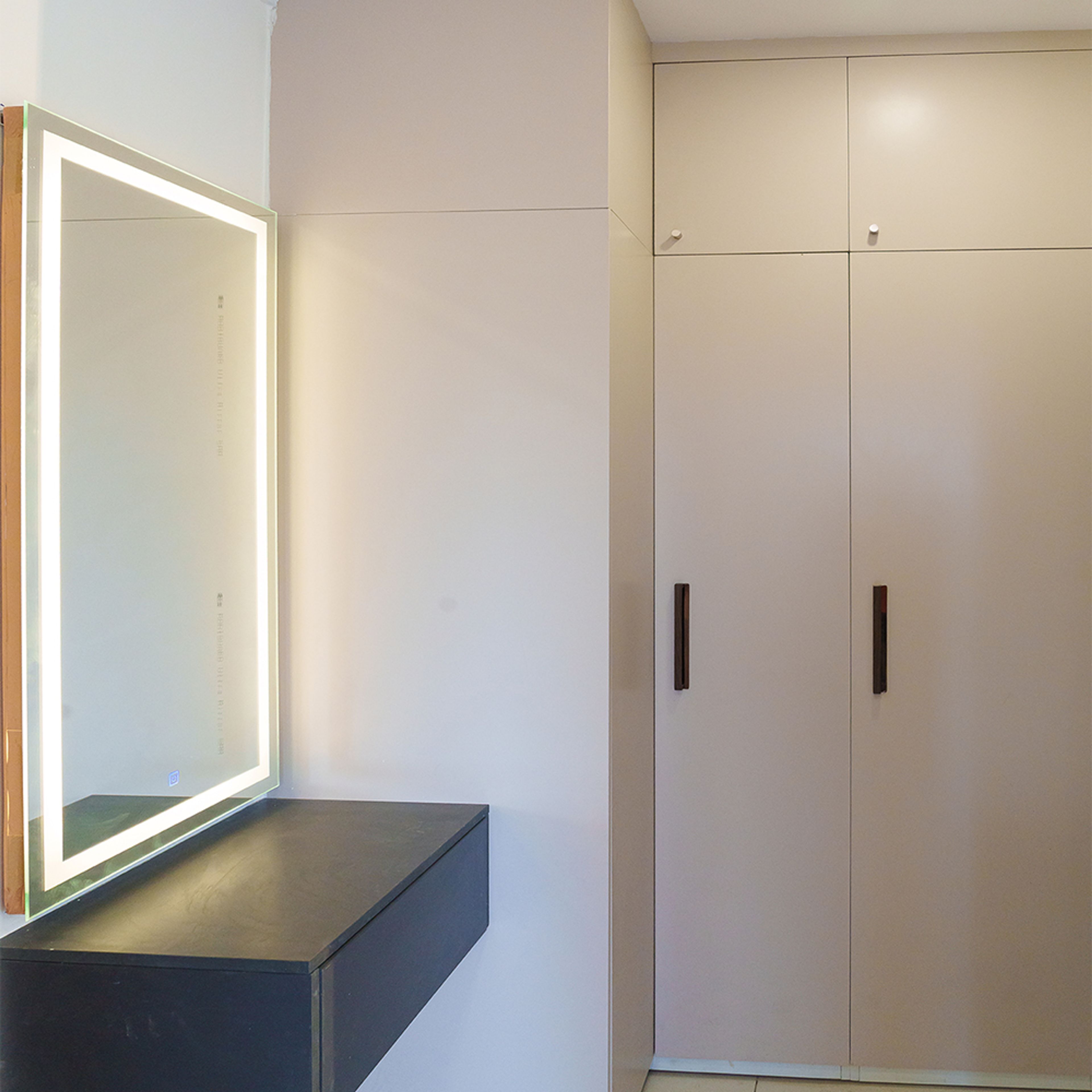 Vanity Space with LED Rectangular Mirror and Wardrobe