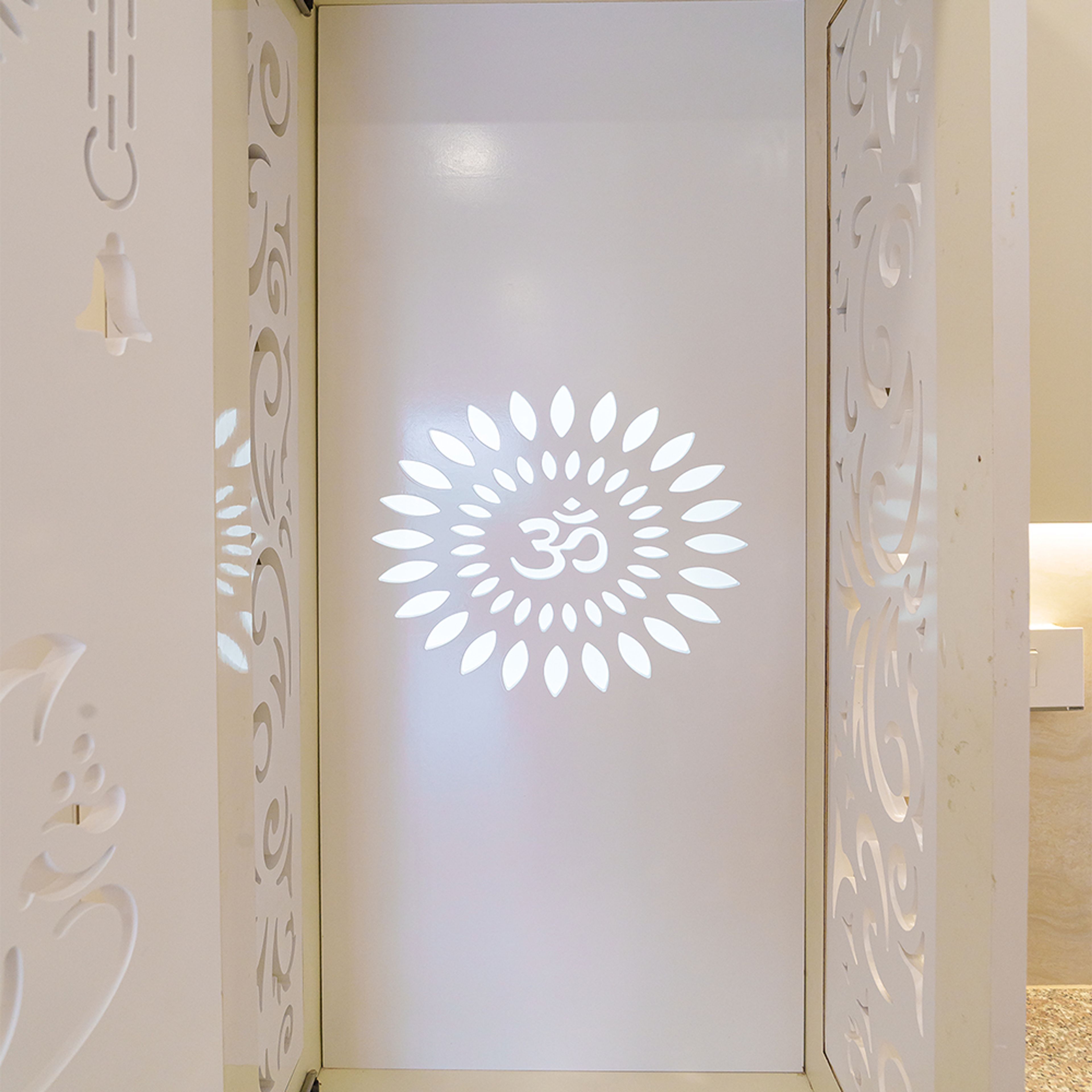 Laser-Cut Om Design White Pooja Unit