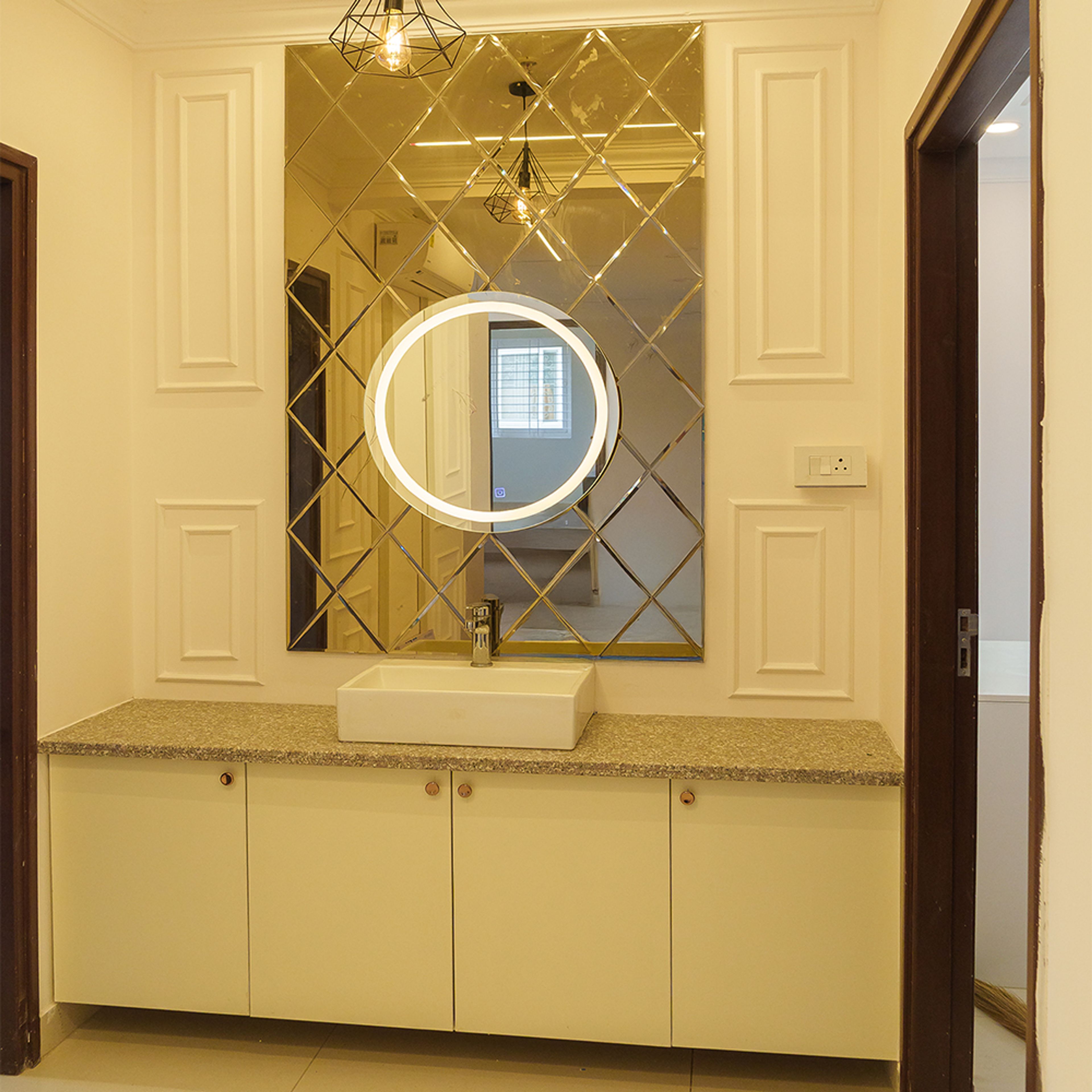Vanity With Quartz Countertop, LED Mirror, And Under-Sink Storage Cabinets