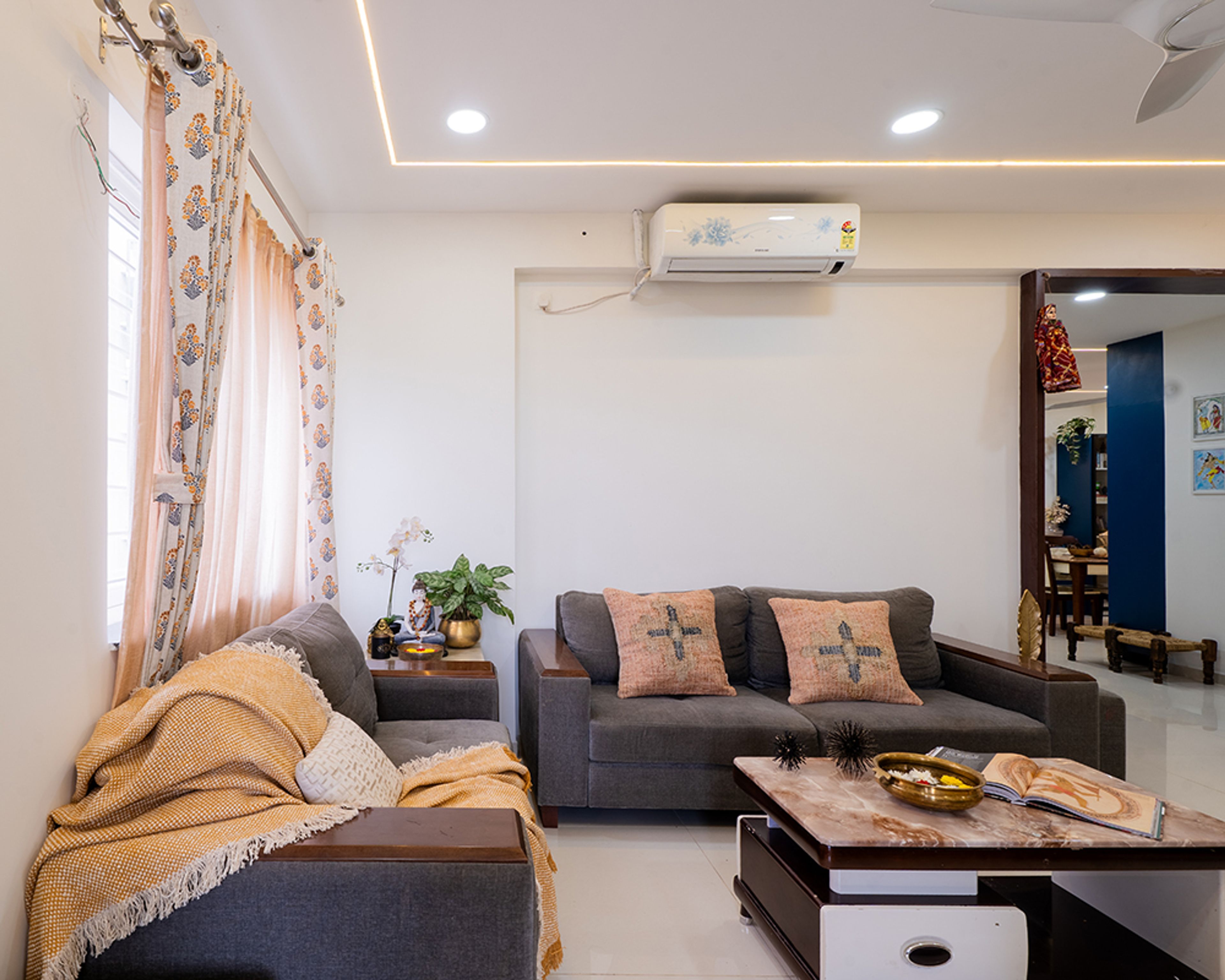 Living Room Design with Grey Sofas and Coffee Table