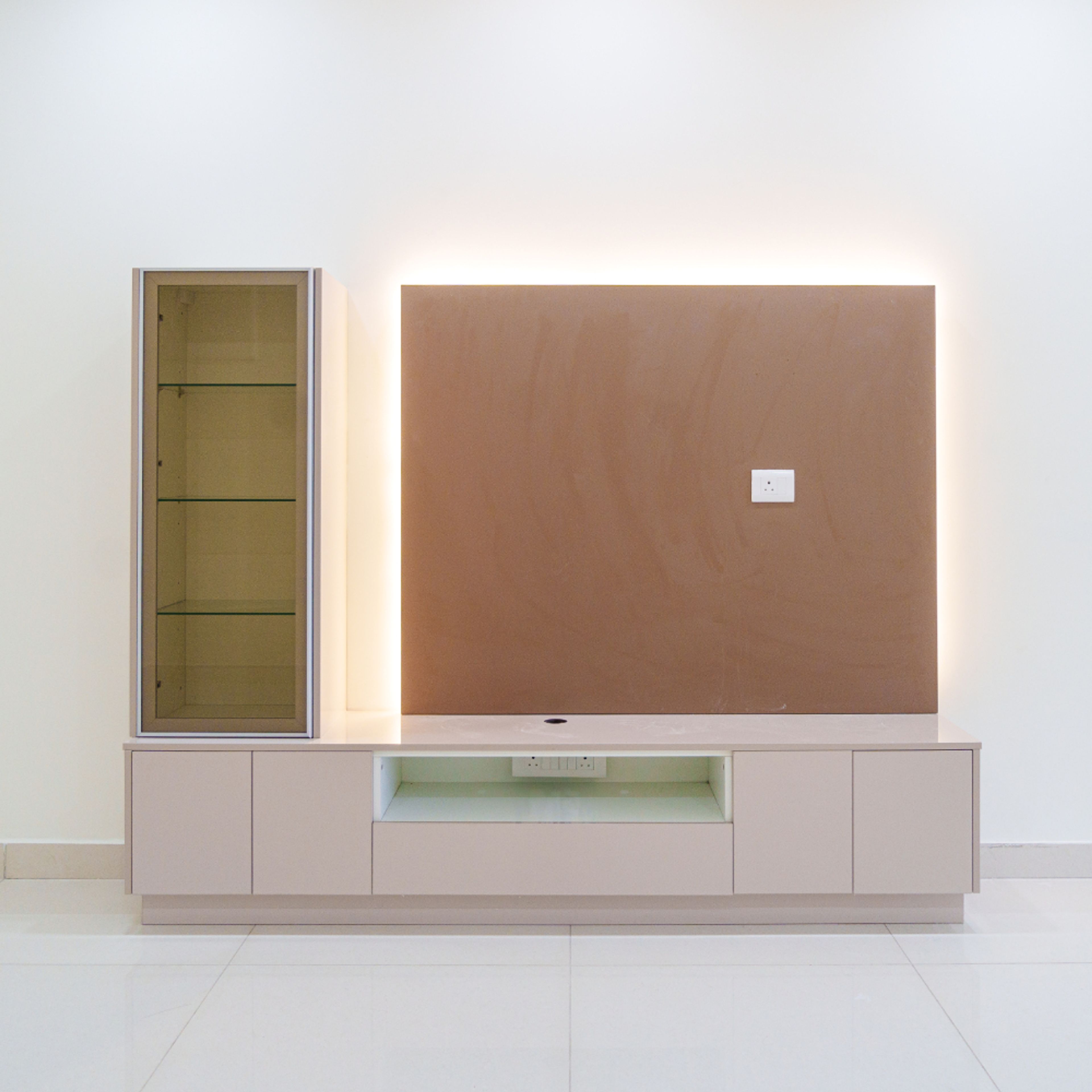 TV Unit Design with Drawers and Wall Mounted Closed Cabinet