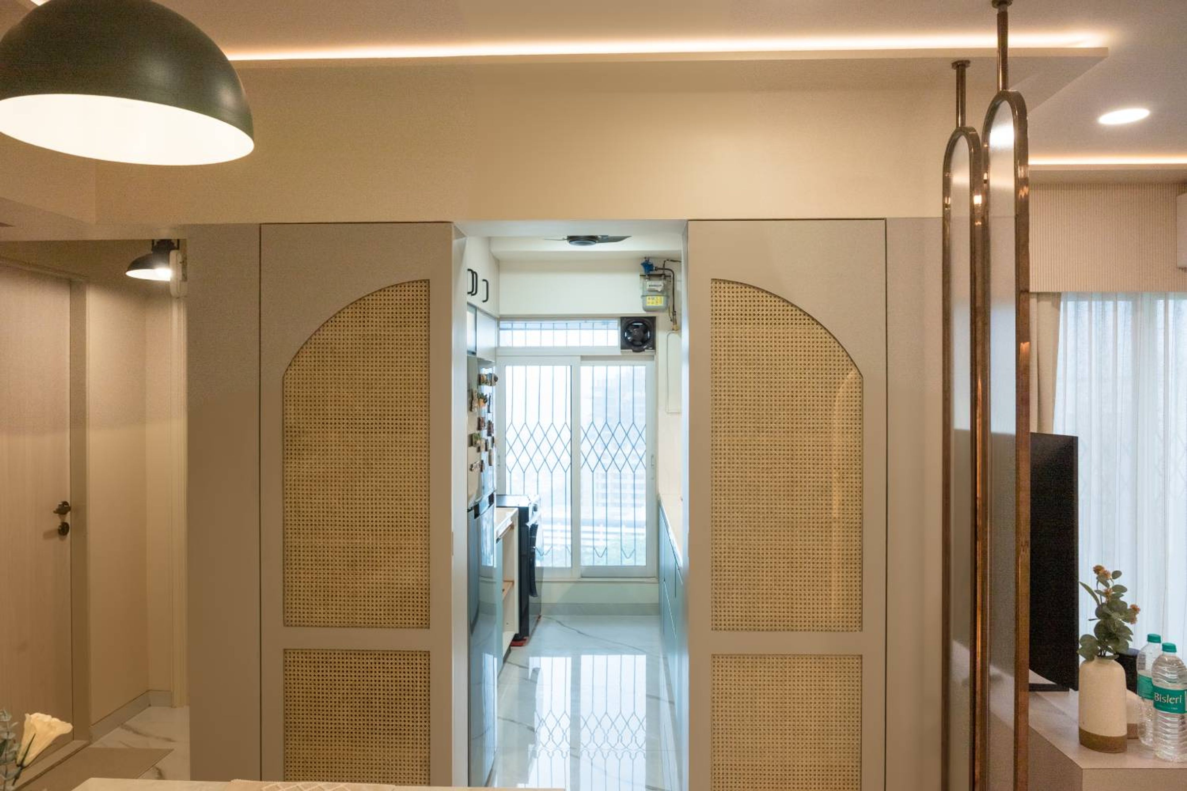 Mid-century Modern Sliding Door Design With Matte Wood Finish