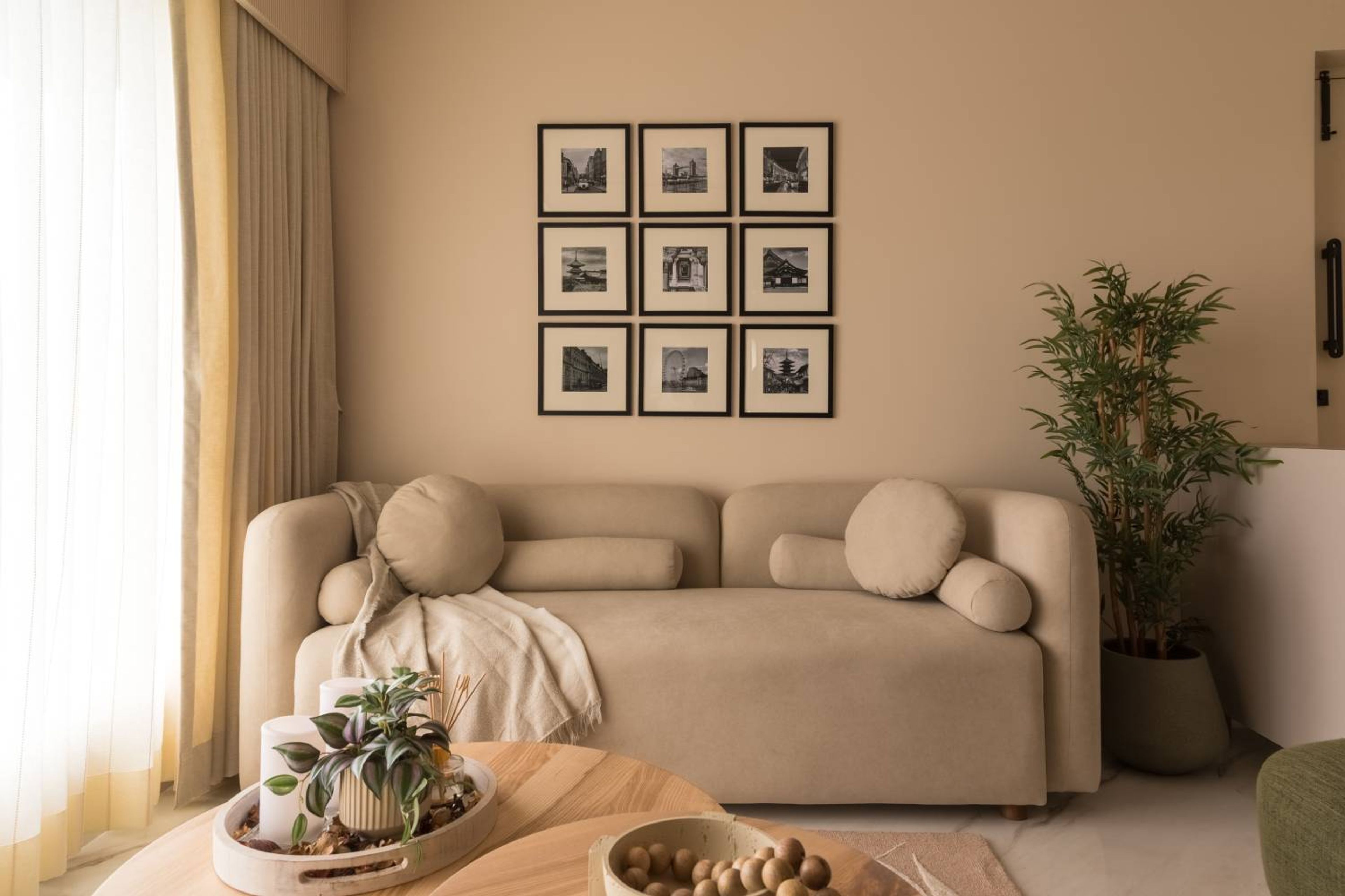 Living Room Design with Off-White Oval Shaped Sofa