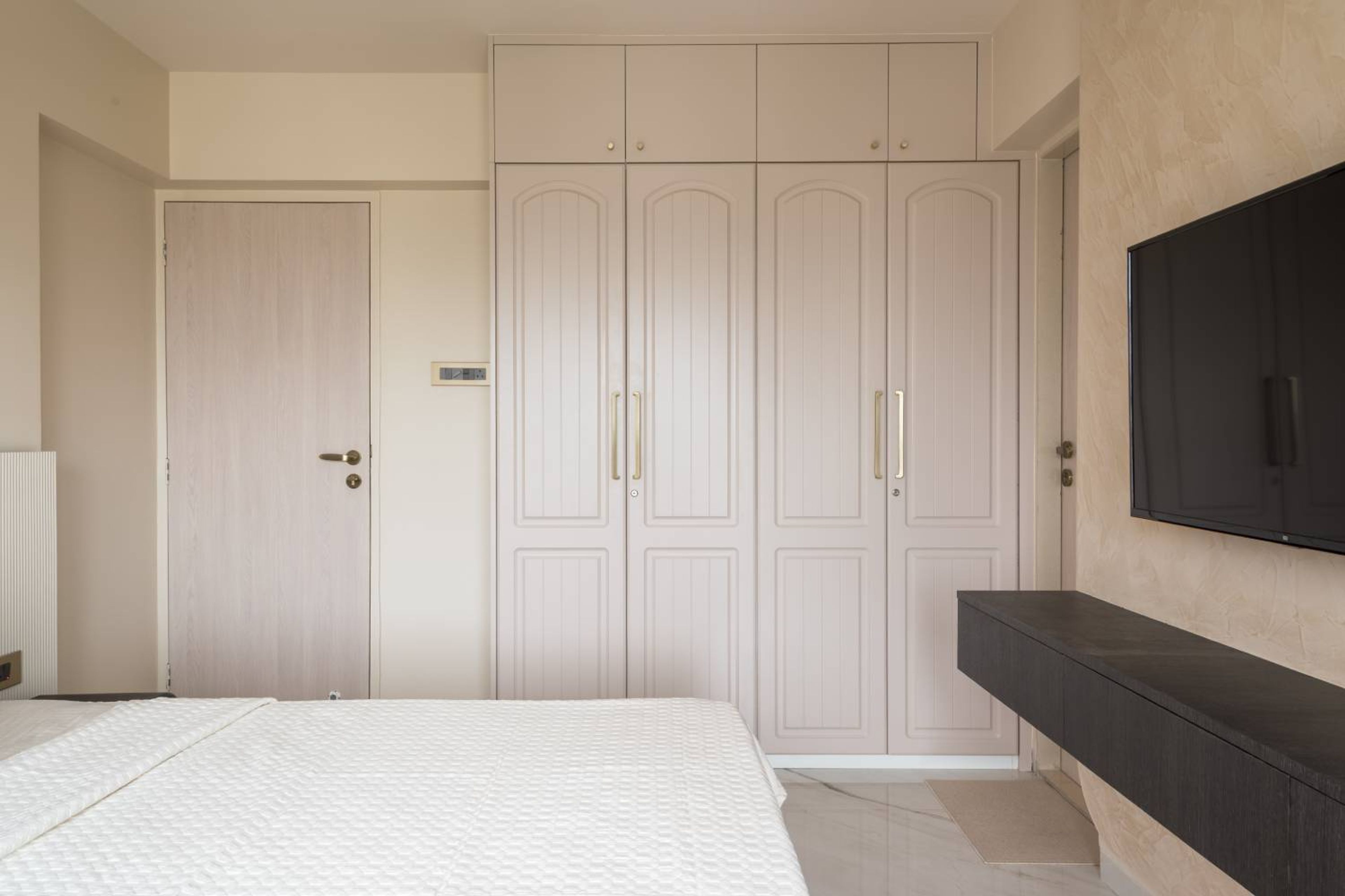 Classic White Swing Wardrobe Design With Full-Height Storage