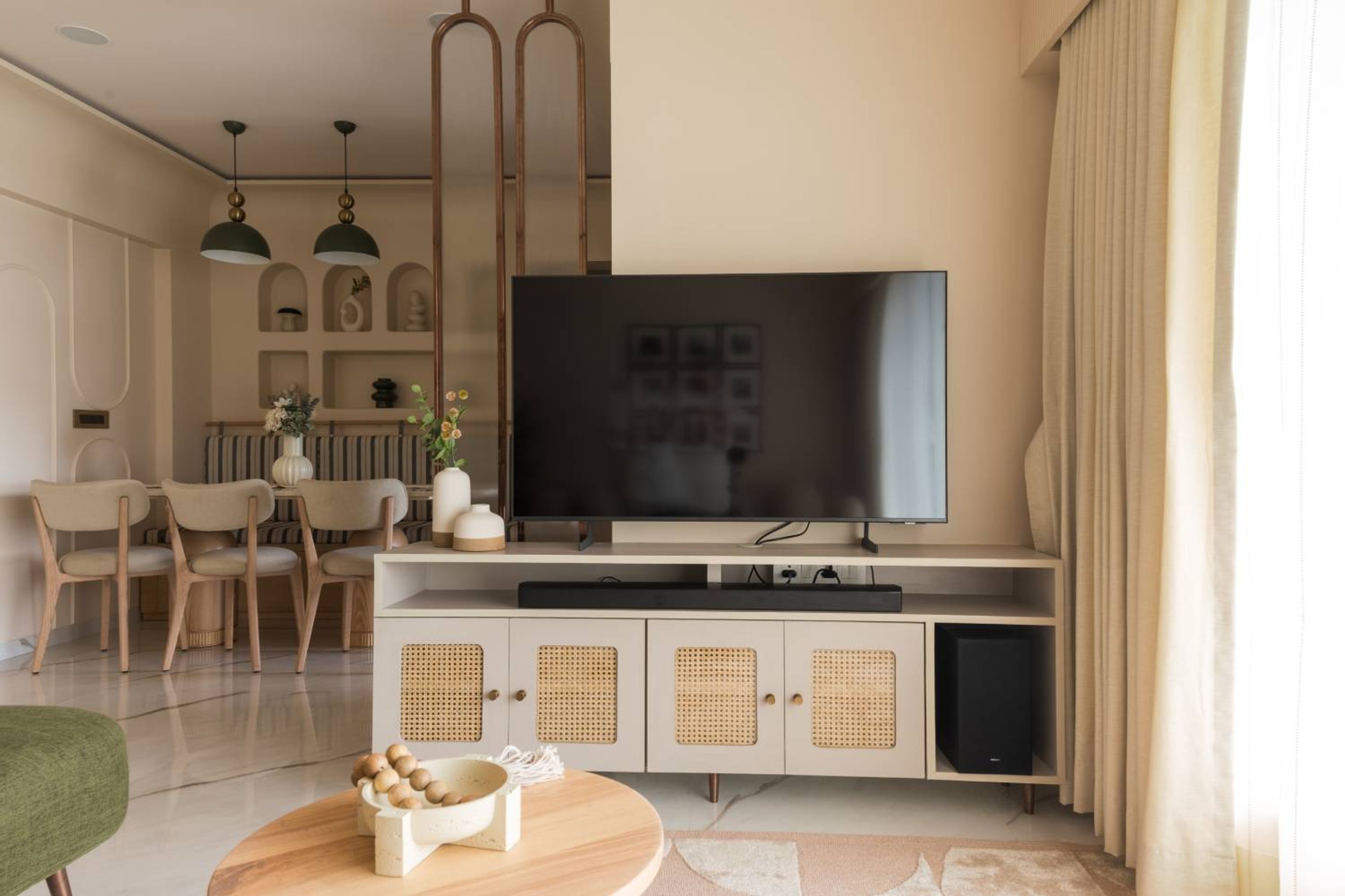 TV Unit Design with Beige Drawers