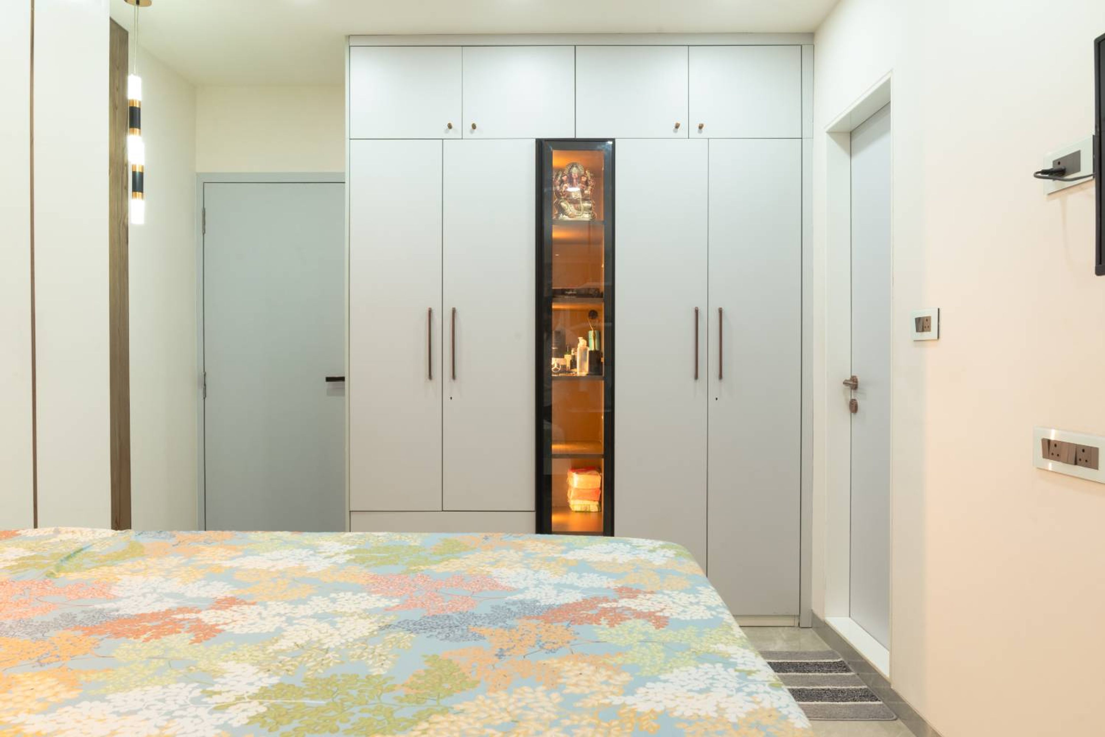 White 5-Door Swing Wardrobe Design with Central Display Section