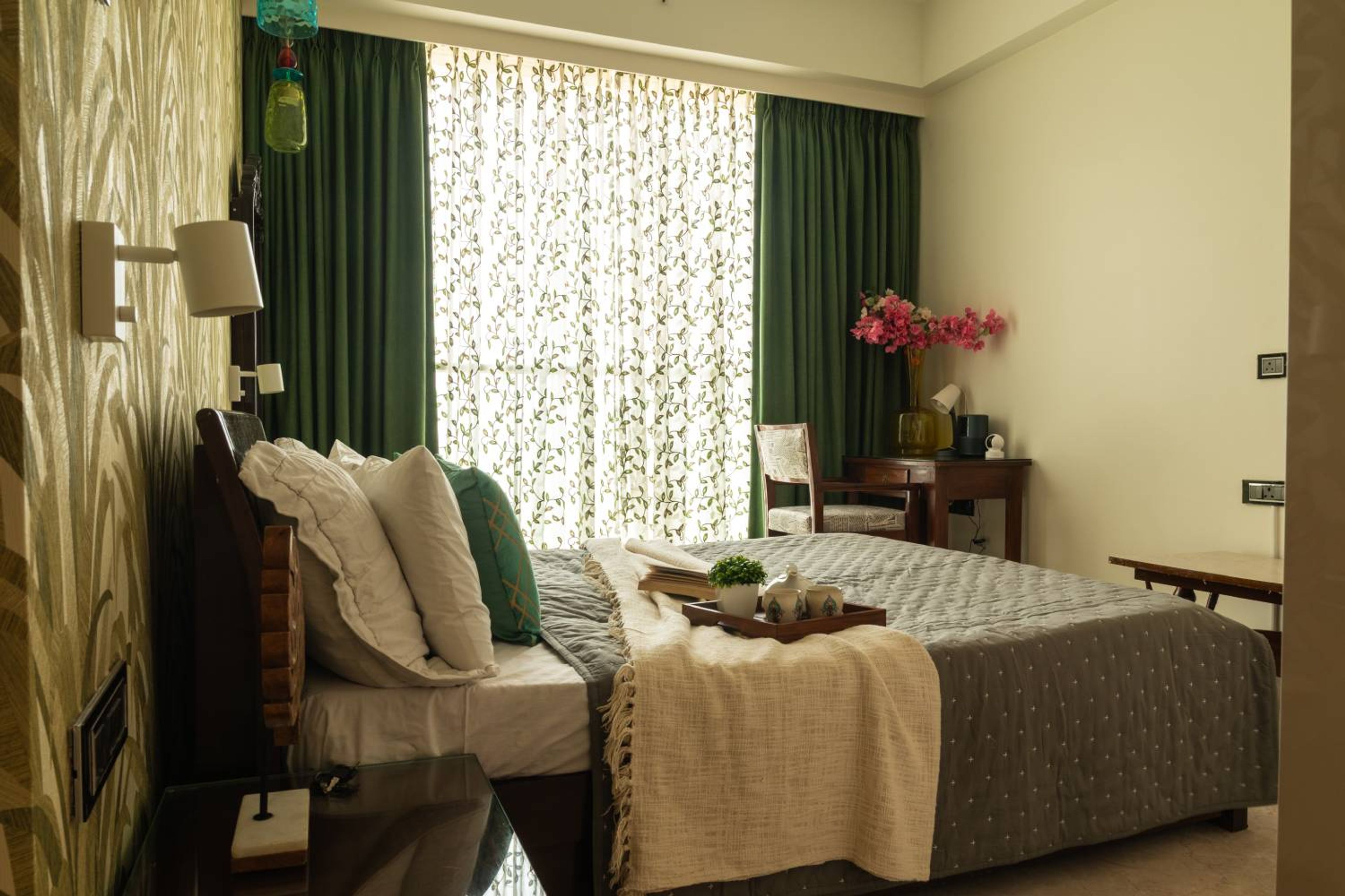 Master Bedroom Design with Wooden Bed and Wooden Study Desk with Chair