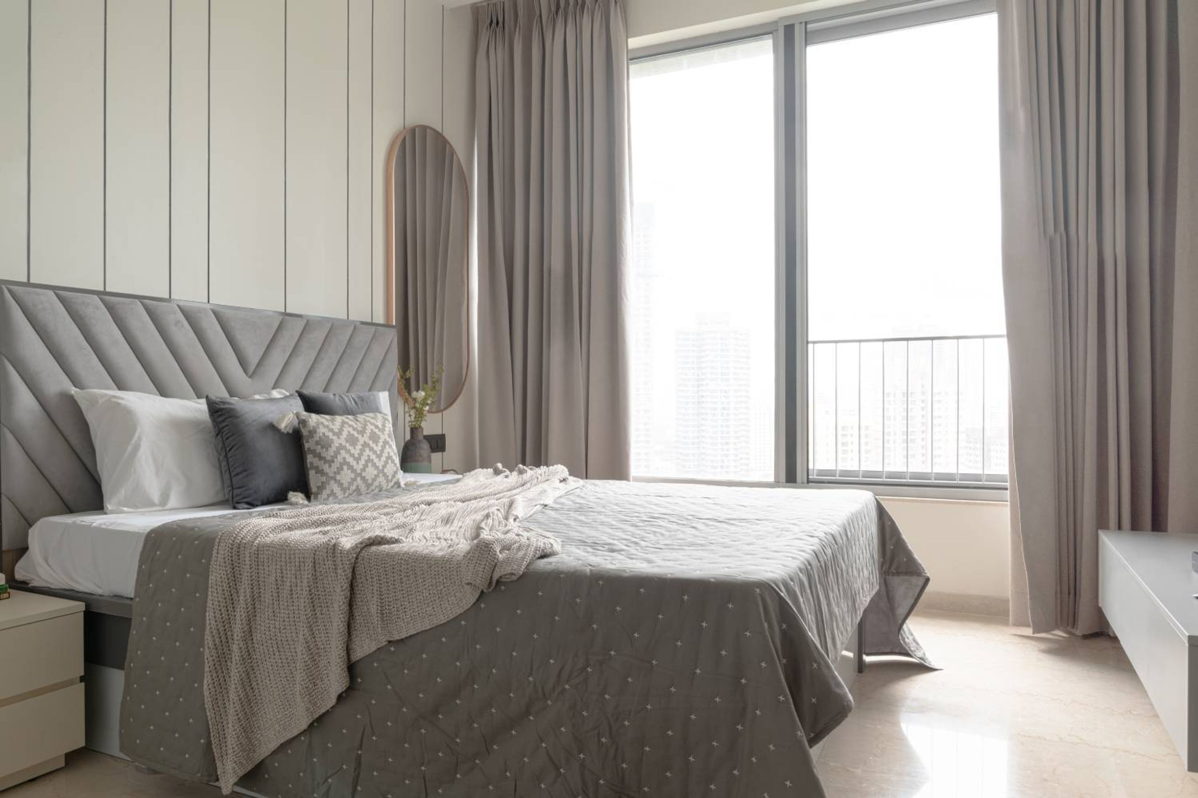 Contemporary Guest Bedroom Design with Queen Upholstered Bed