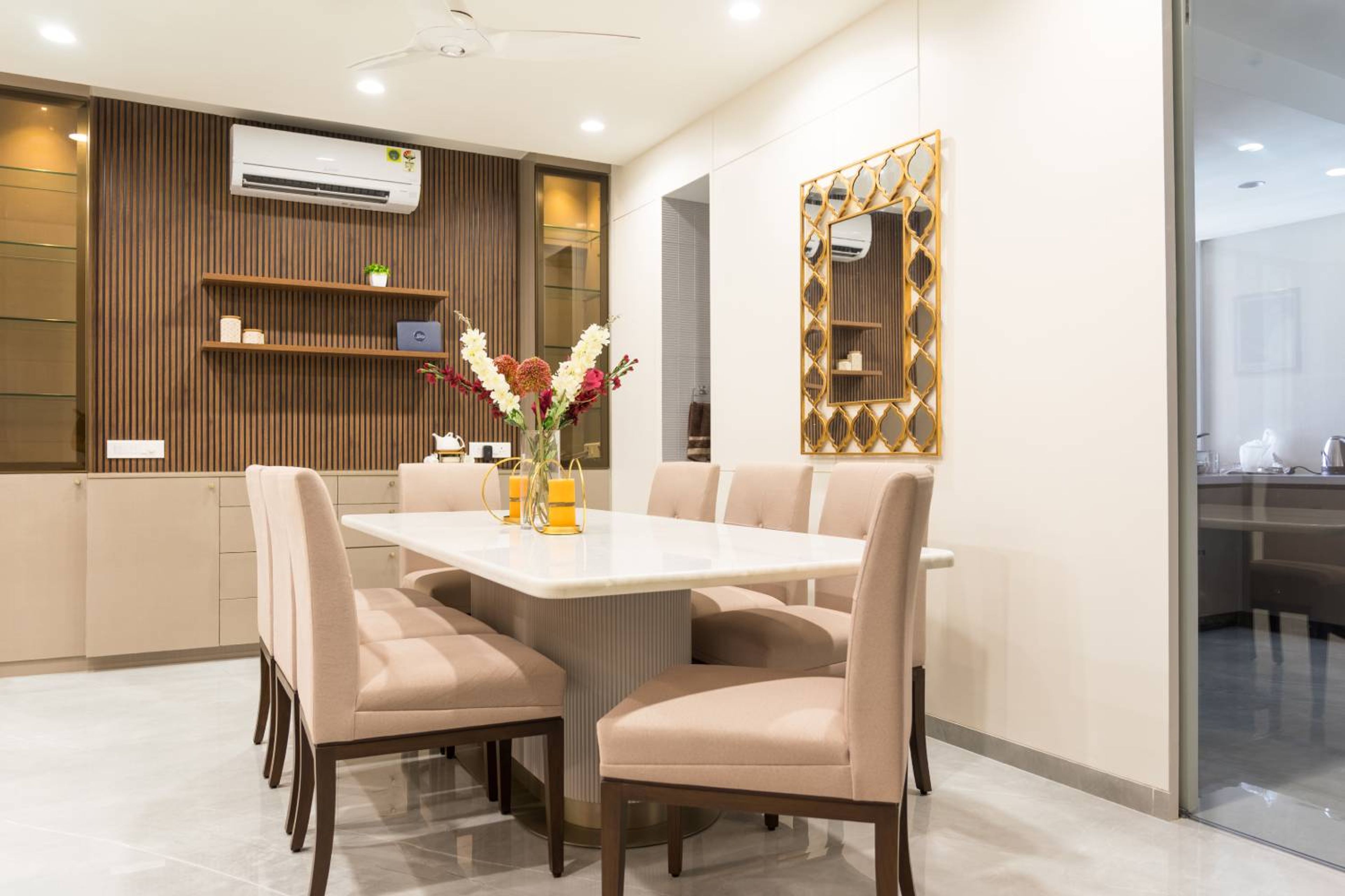 Dining Room Design with 8-Seater Marble Top Table