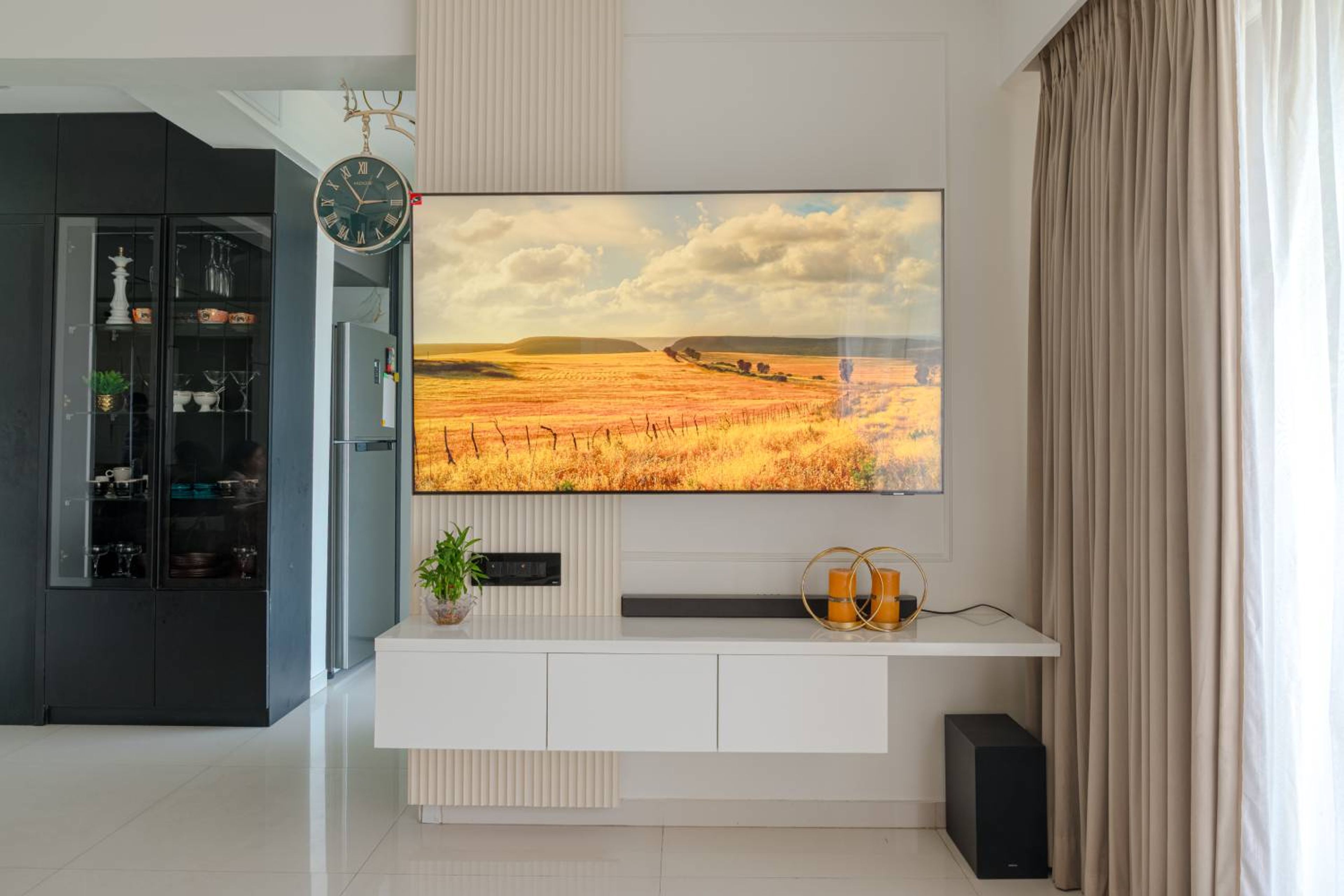 TV Unit design with white drawers