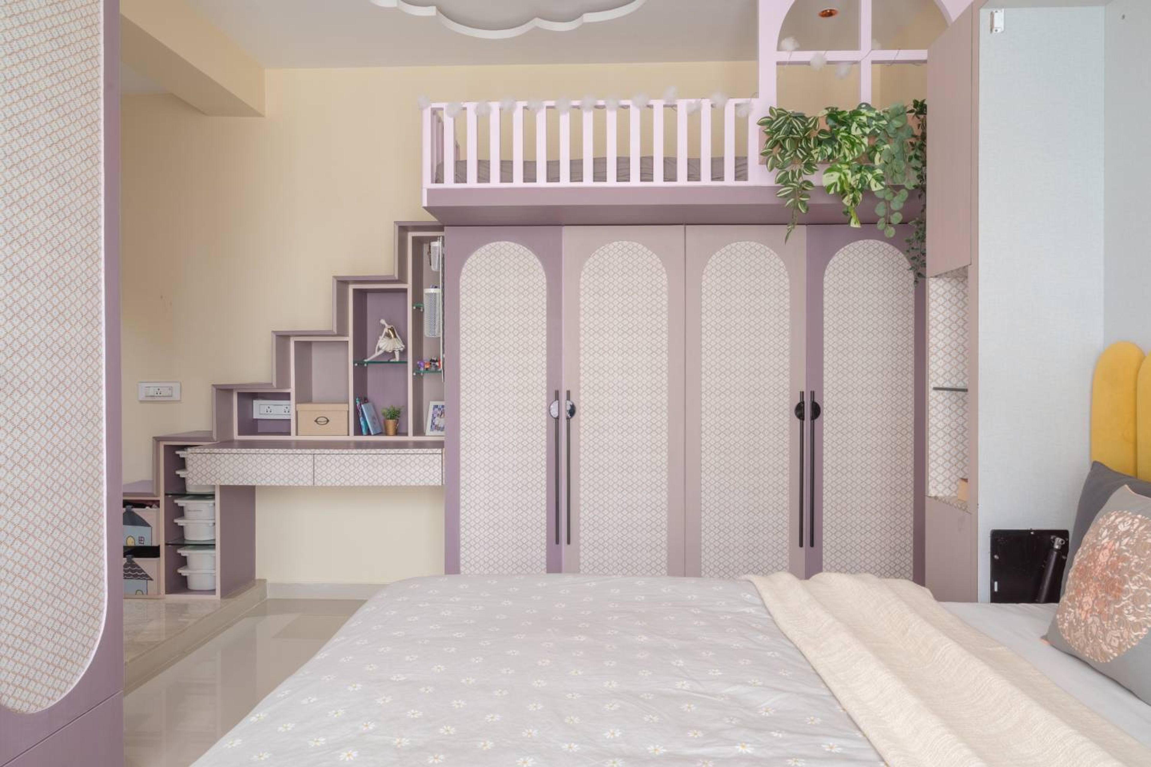 4-door arched door lavender swing wardrobe design