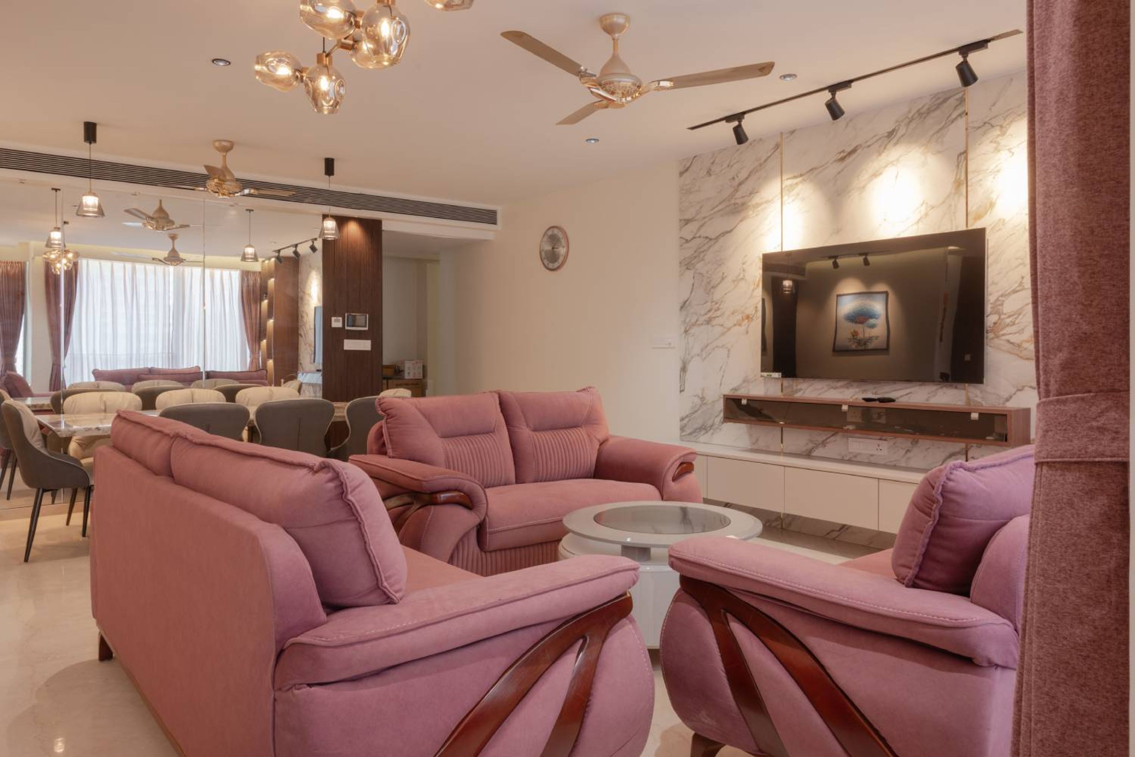 Living Room Design with Pink Sofas