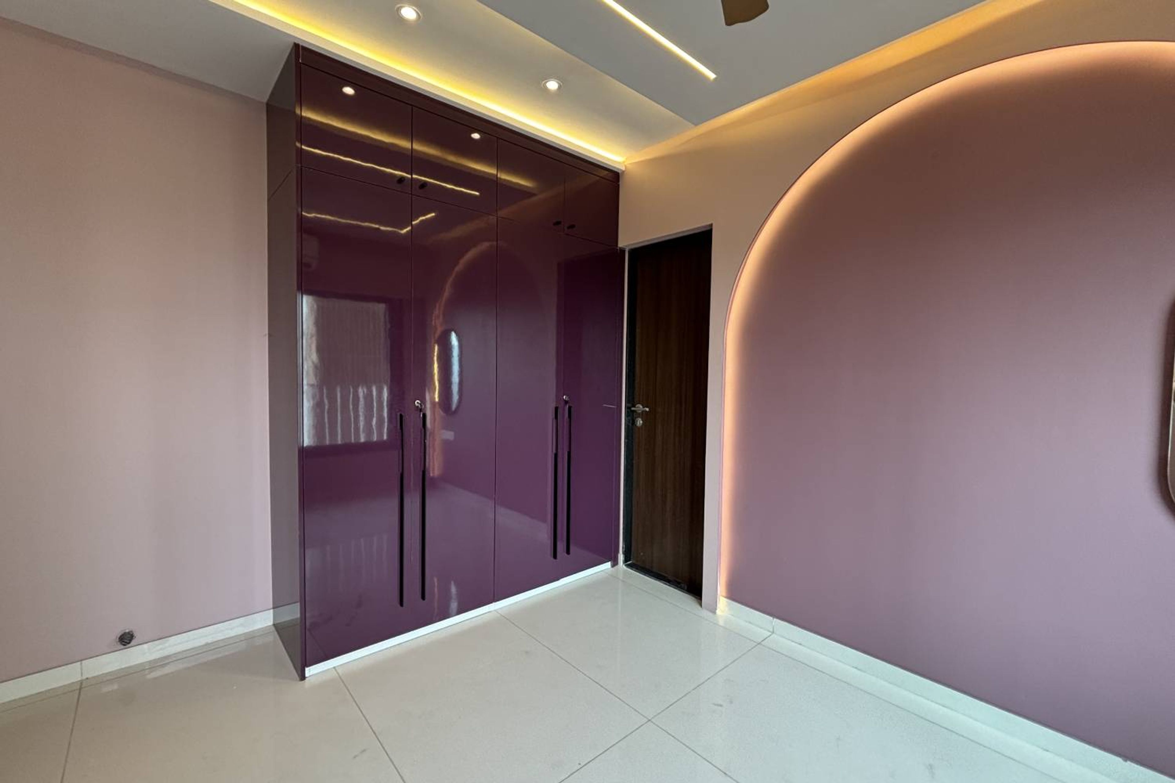 4-Door Purple Swing Door Wardrobe Design with Loft Unit