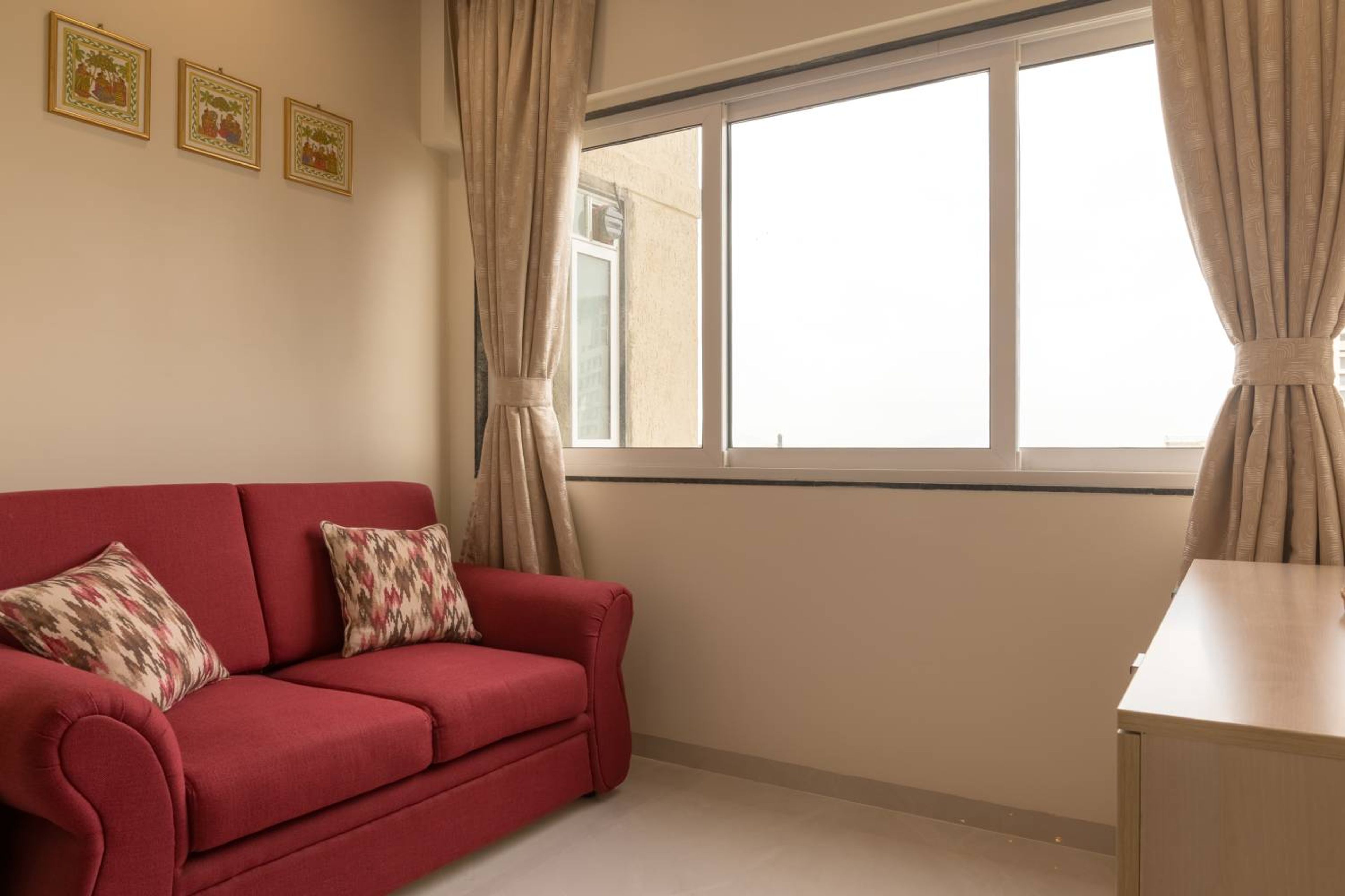 Home Office Design with 2-Seater Red Sofa