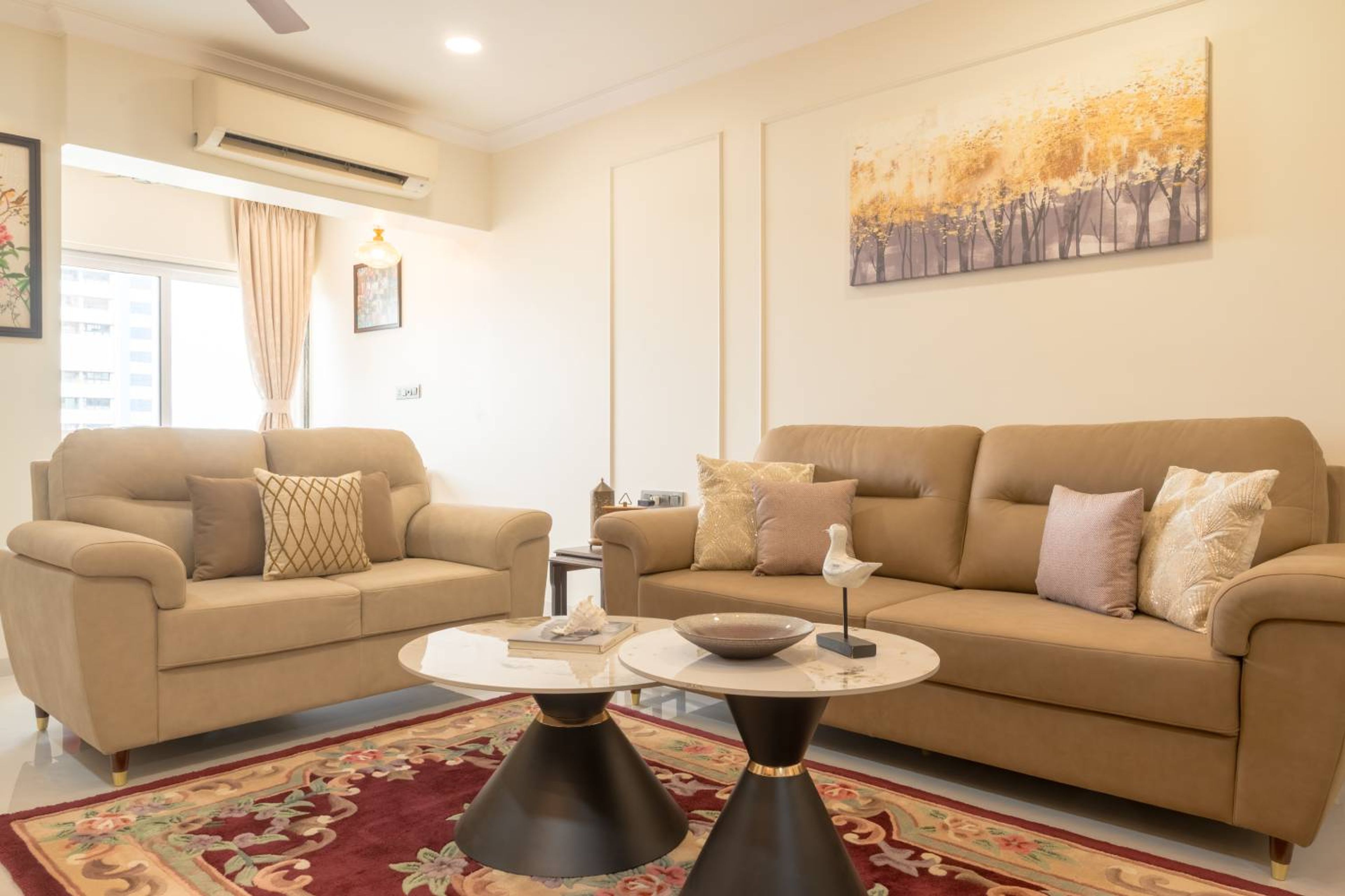 Living Room Design with 2 Light Brown Sofas