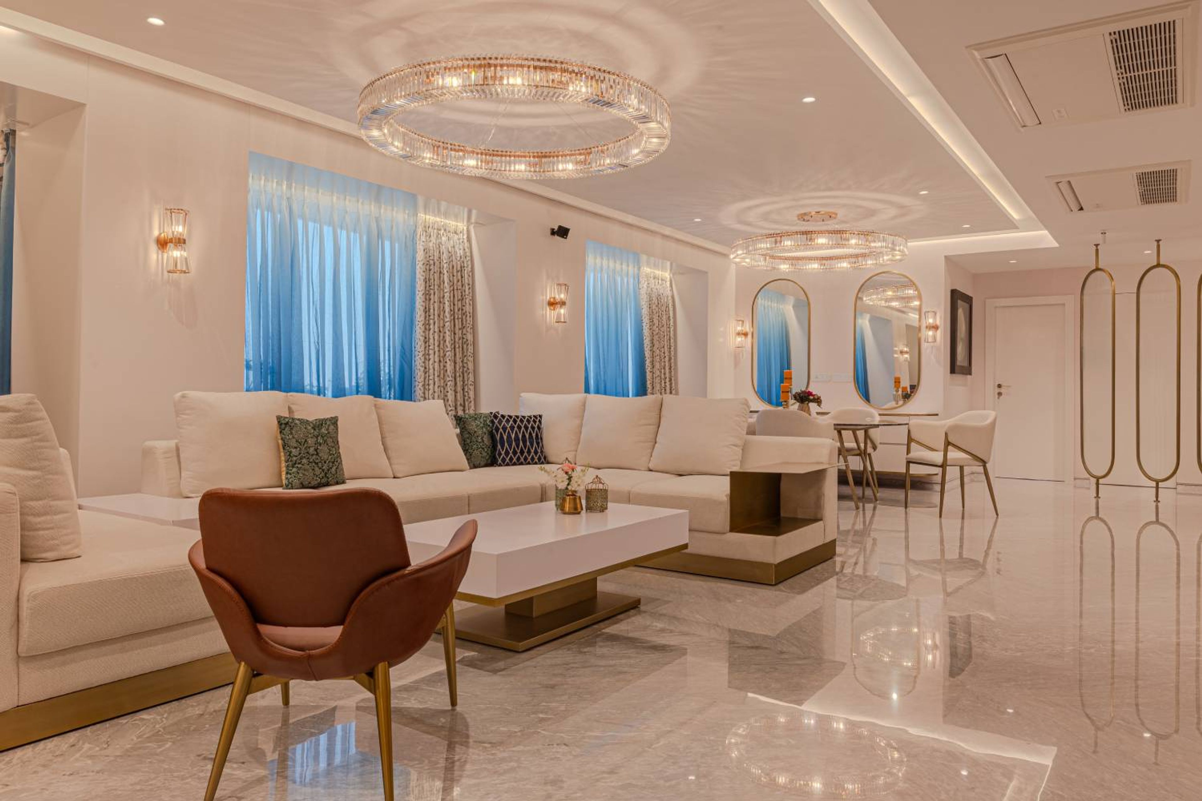 Living Room Design with Bold Cushions and Large Sofa