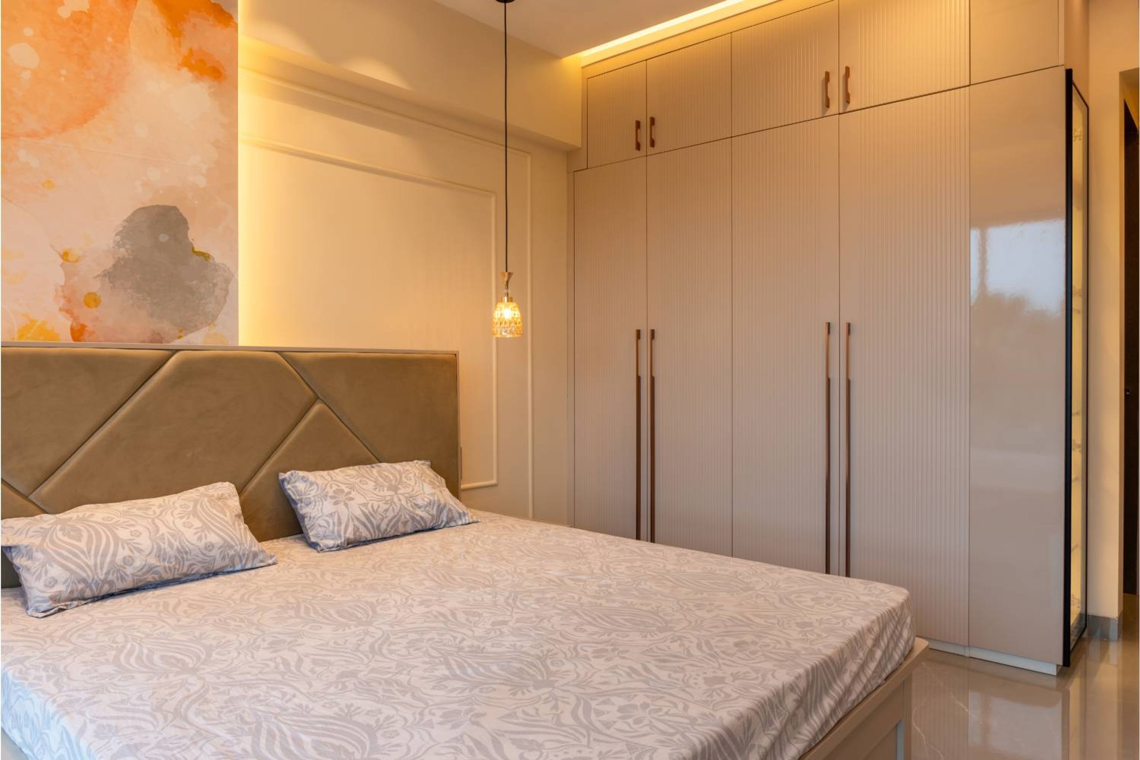 Modern 4-Door Swing Wardrobe with Off White Membrane Shutters