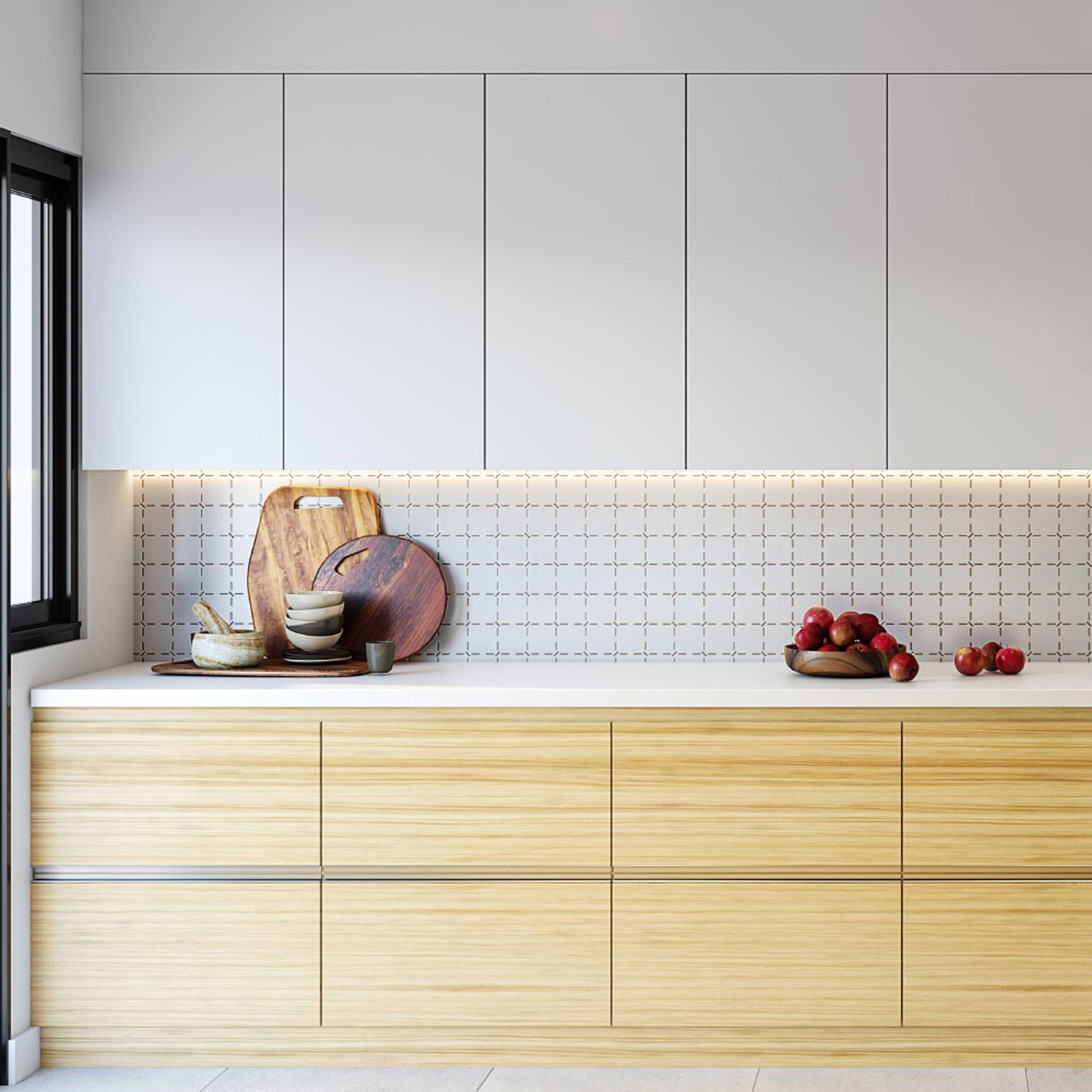 Parallel Modular Kitchen Design with Natural Wood and Light Grey Units