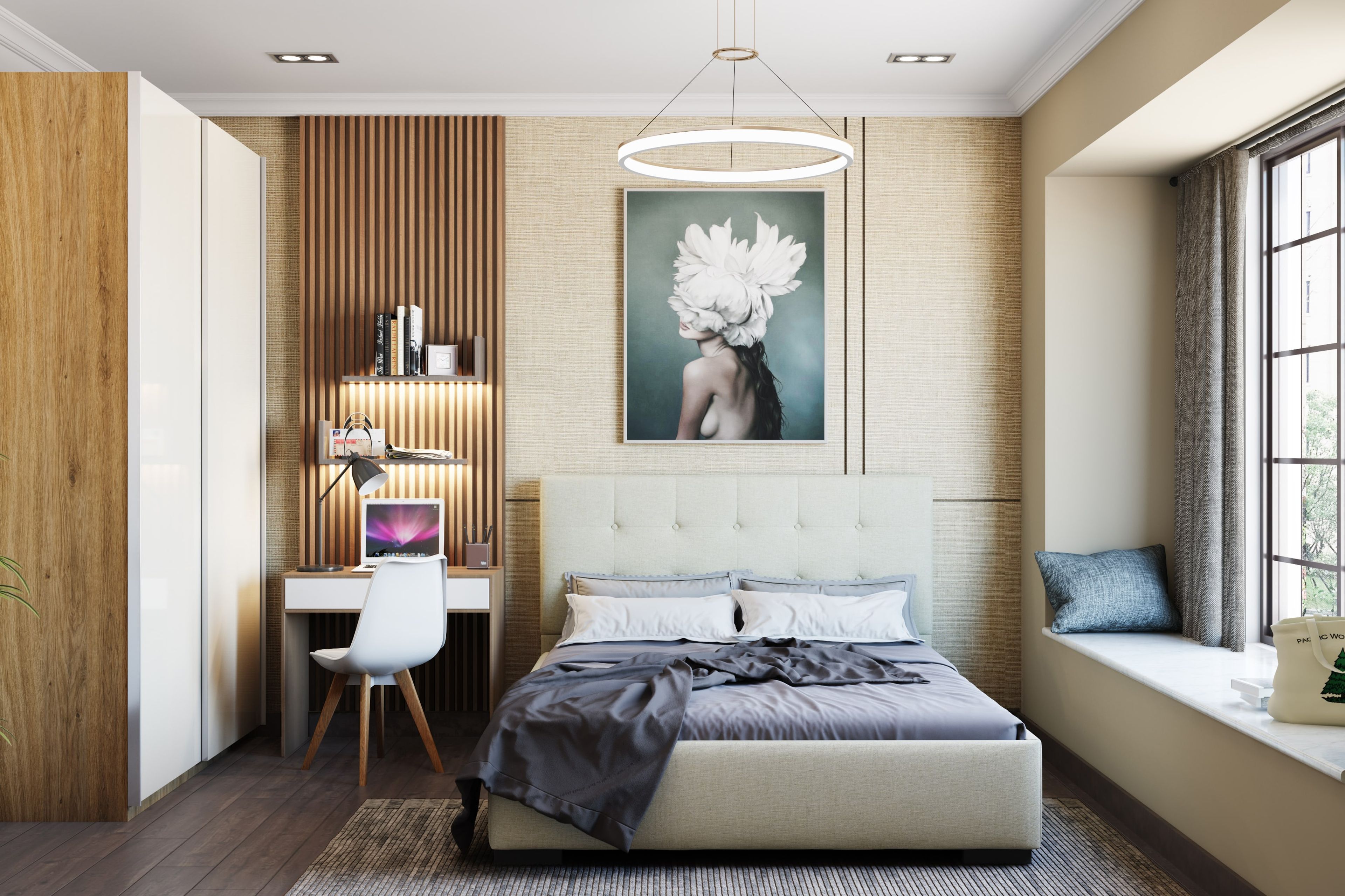 Contemporary Master Bedroom Design With Study Table